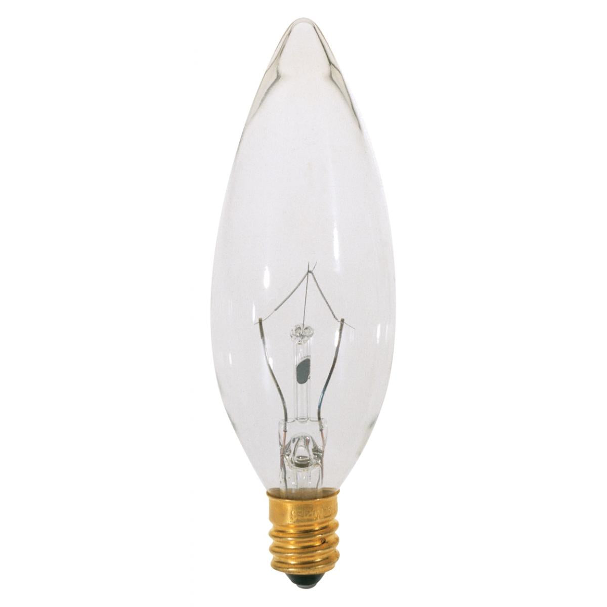 15 Watt BA9 1/2 Incandescent - Clear - 2500 Average rated hours - 114 Lumens - Candelabra base - 130 Volt