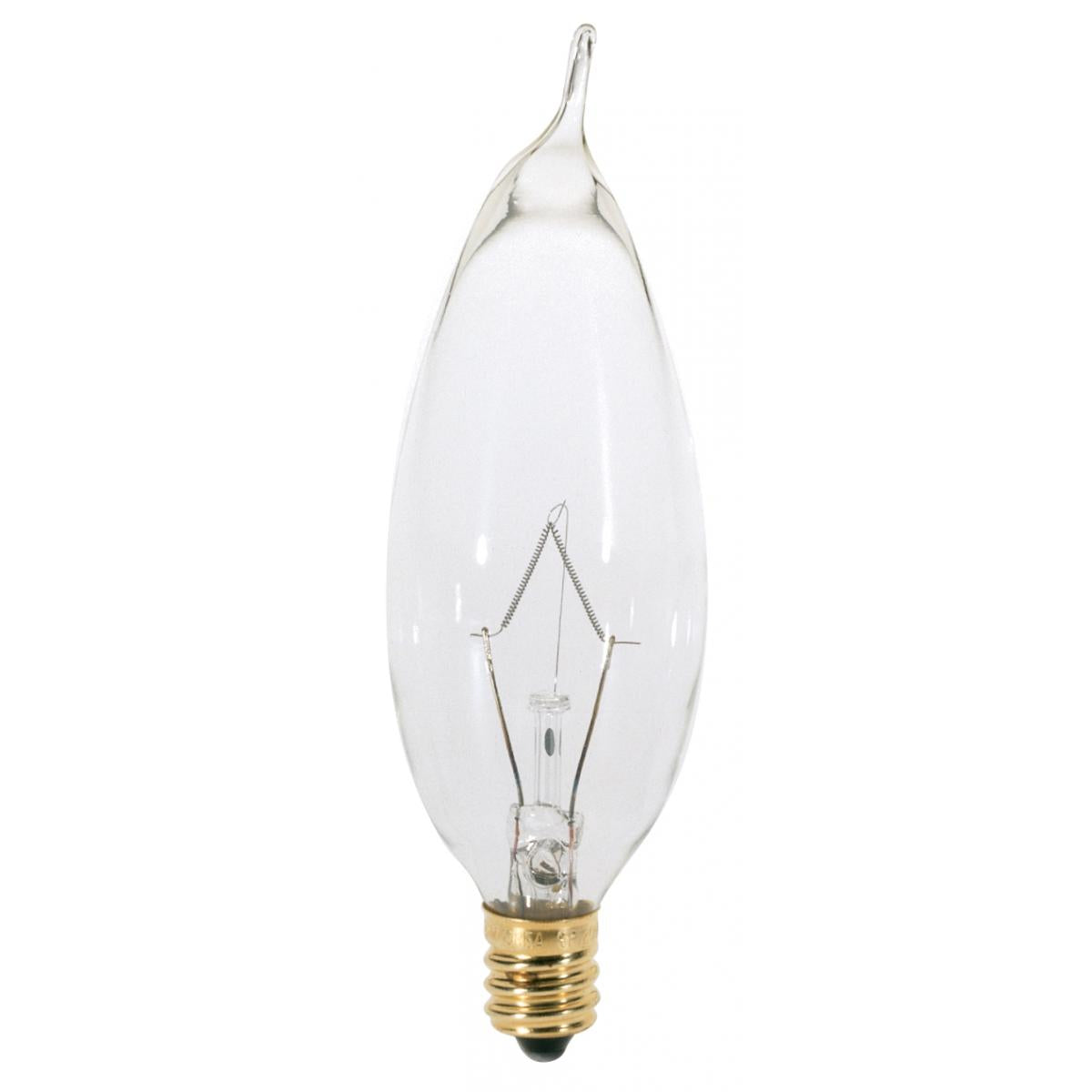 25 Watt CA8 Incandescent - Clear - 2500 Average rated hours - 210 Lumens - Candelabra base - 130 Volt