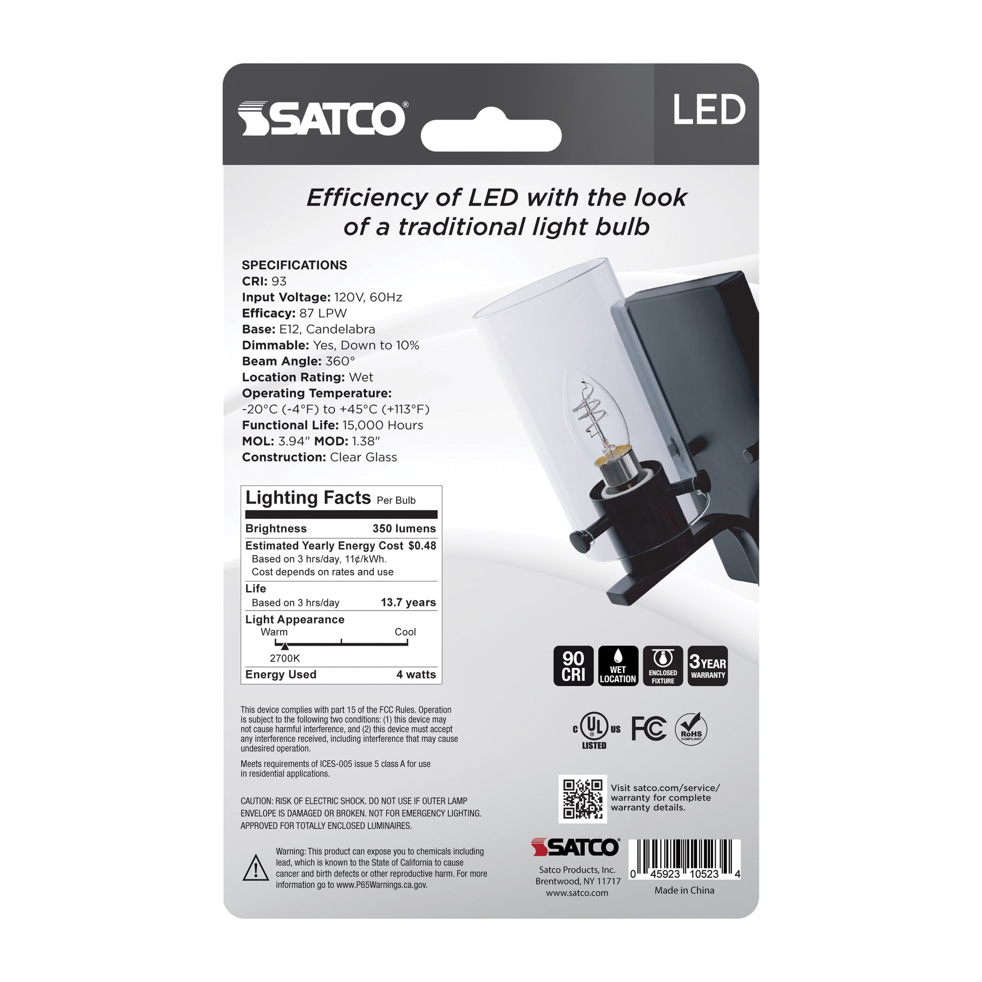 image of 4 Watt LED - Reminiscent - Flex Gray Coil Filament - B11 - Candelabra Base - 2700K CCT - Clear - 120 Volt - 2-Pack