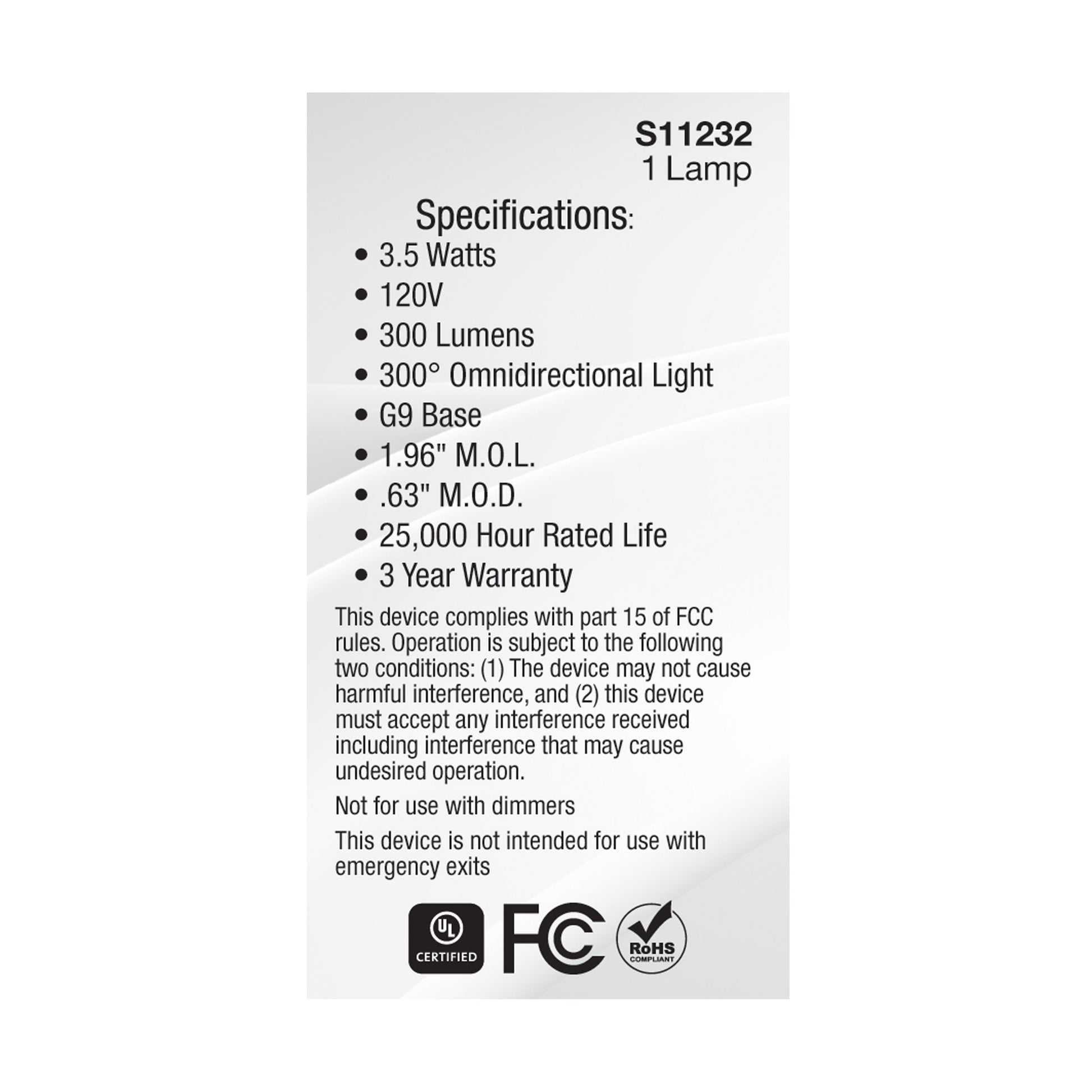 image of 3.5 Watt - JCD LED - Frost - 3000K - G9 Base - 120 Volt