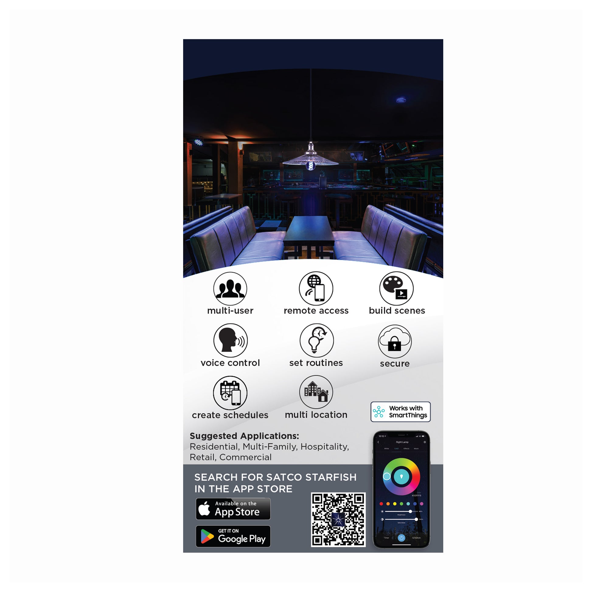 image of 6 Watt - A19 LED - 2700K-5000K RGB/Tunable White - Starfish IOT - Clear - Medium Base - 120 Volt