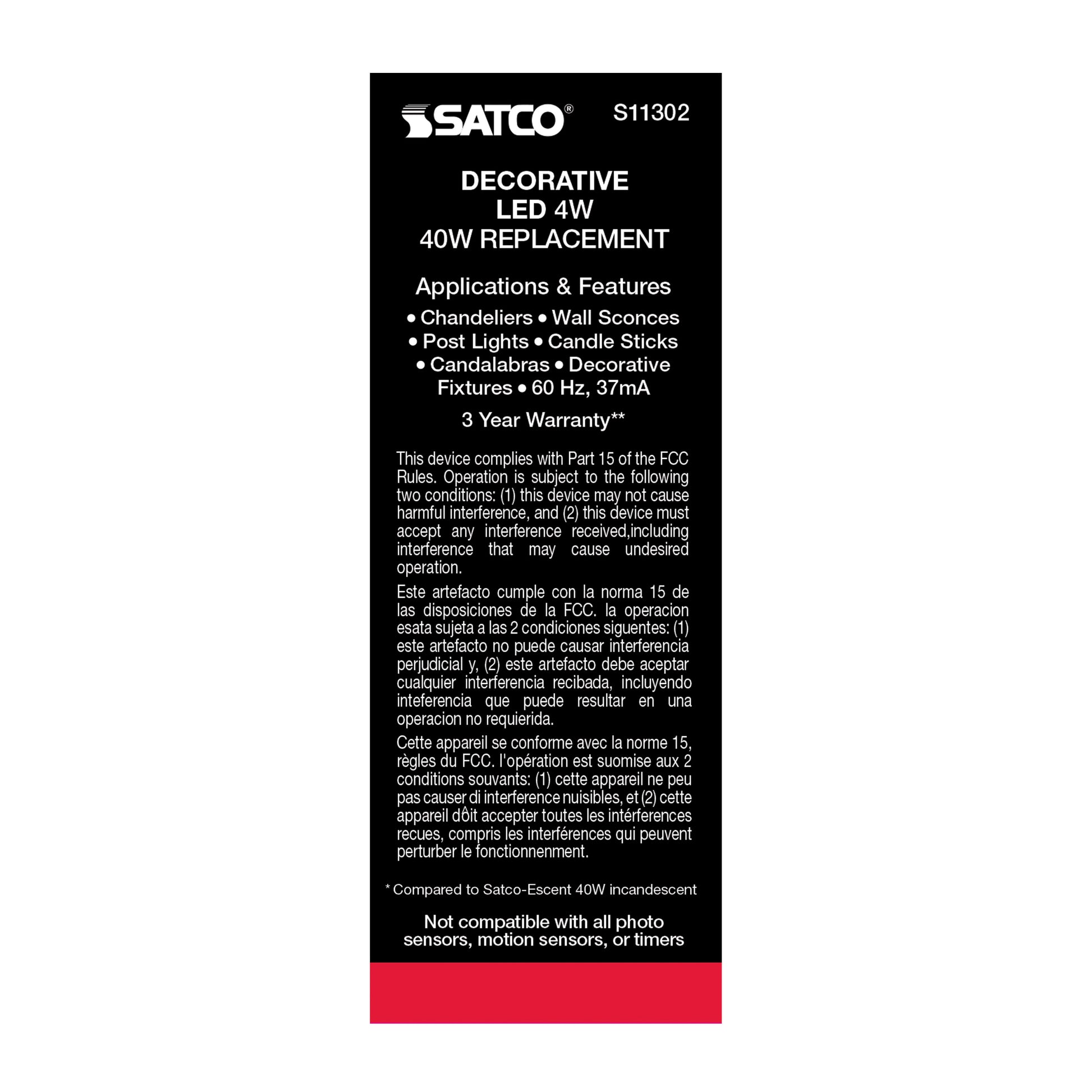 image of 4 Watt CA11 LED - Satin Spun Clear - Candelabra base - 2700K - 120 Volt