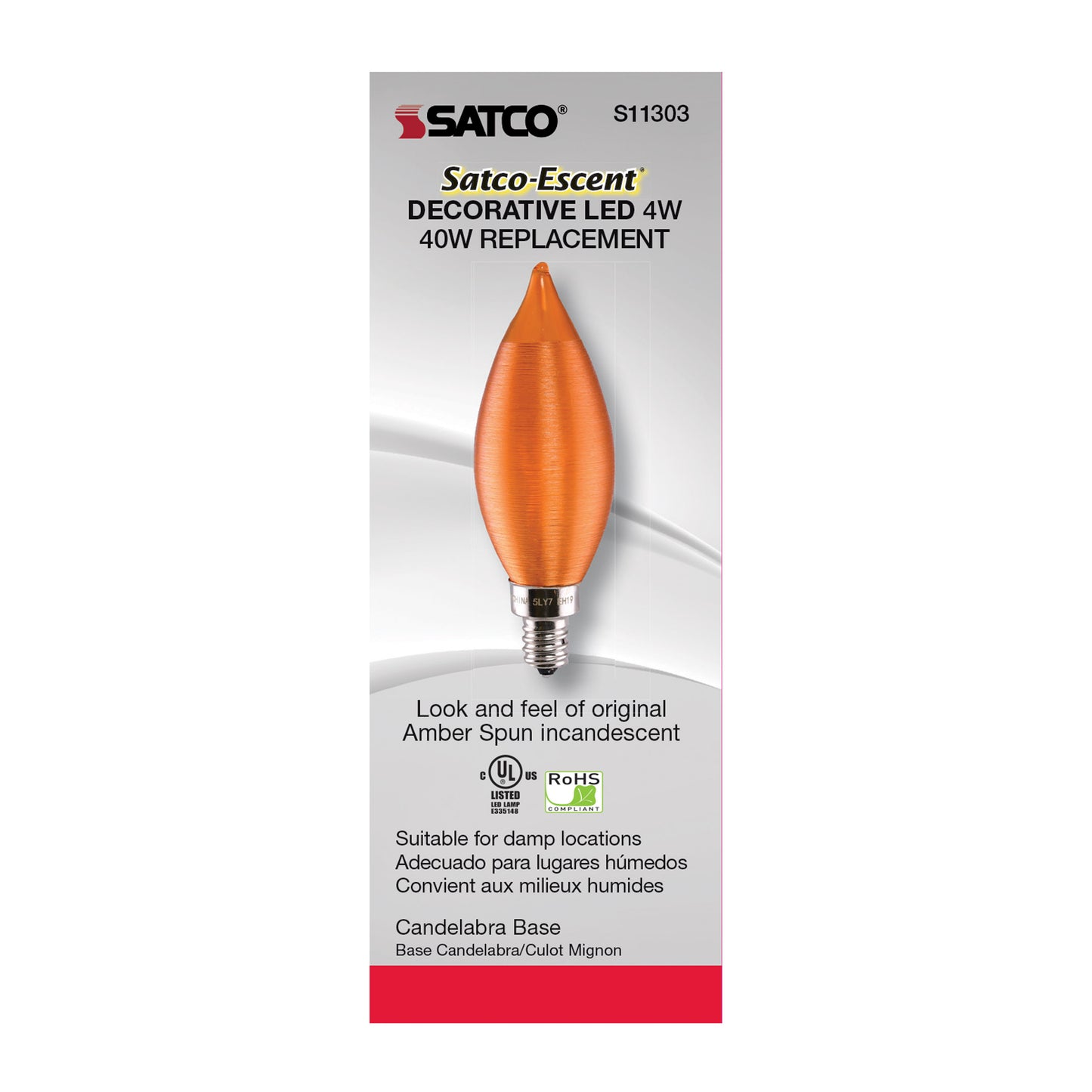 image of 4 Watt CA11 LED - Satin Spun Amber - Candelabra base - 2100K - 120 Volt