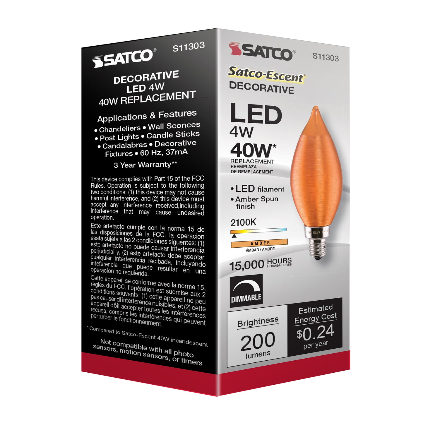 image of 4 Watt CA11 LED - Satin Spun Amber - Candelabra base - 2100K - 120 Volt