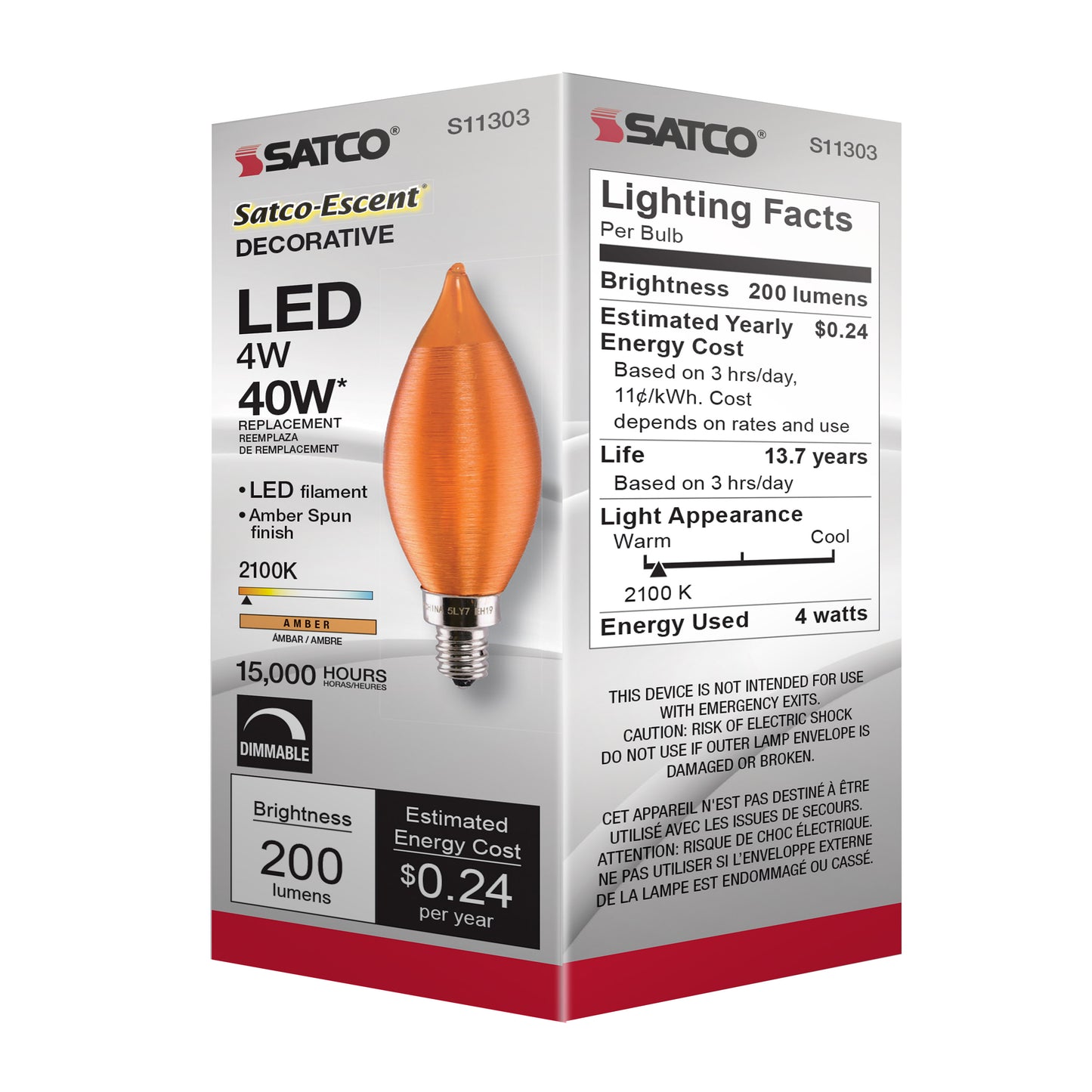 image of 4 Watt CA11 LED - Satin Spun Amber - Candelabra base - 2100K - 120 Volt