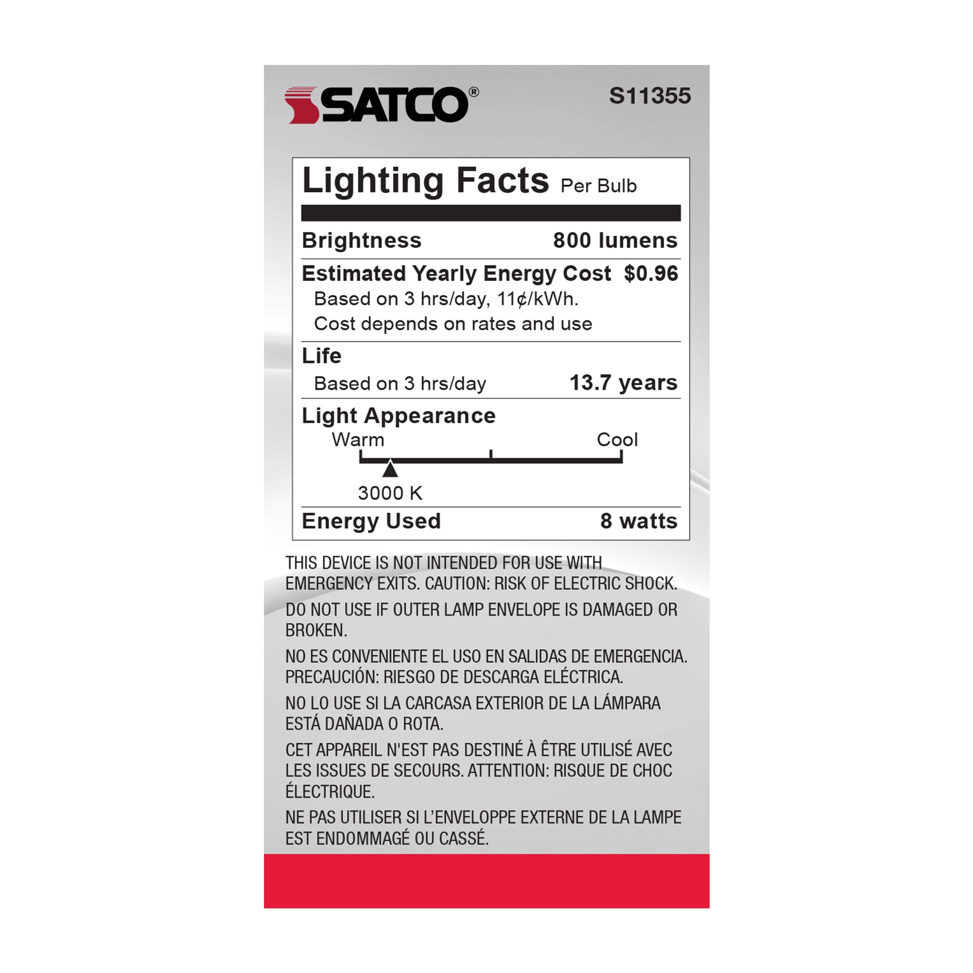 image of 8 Watt - A19 LED - Clear - 3000K - Medium base - 120 Volt