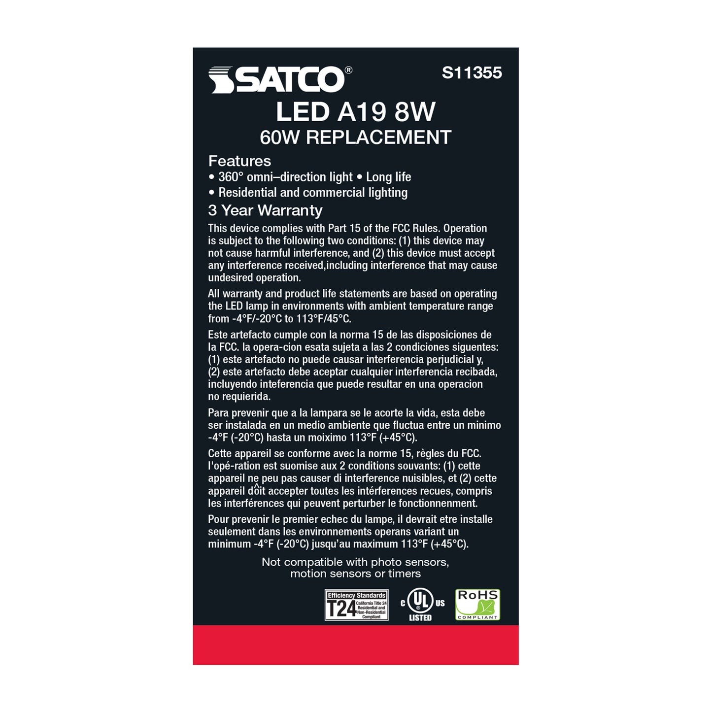 image of 8 Watt - A19 LED - Clear - 3000K - Medium base - 120 Volt