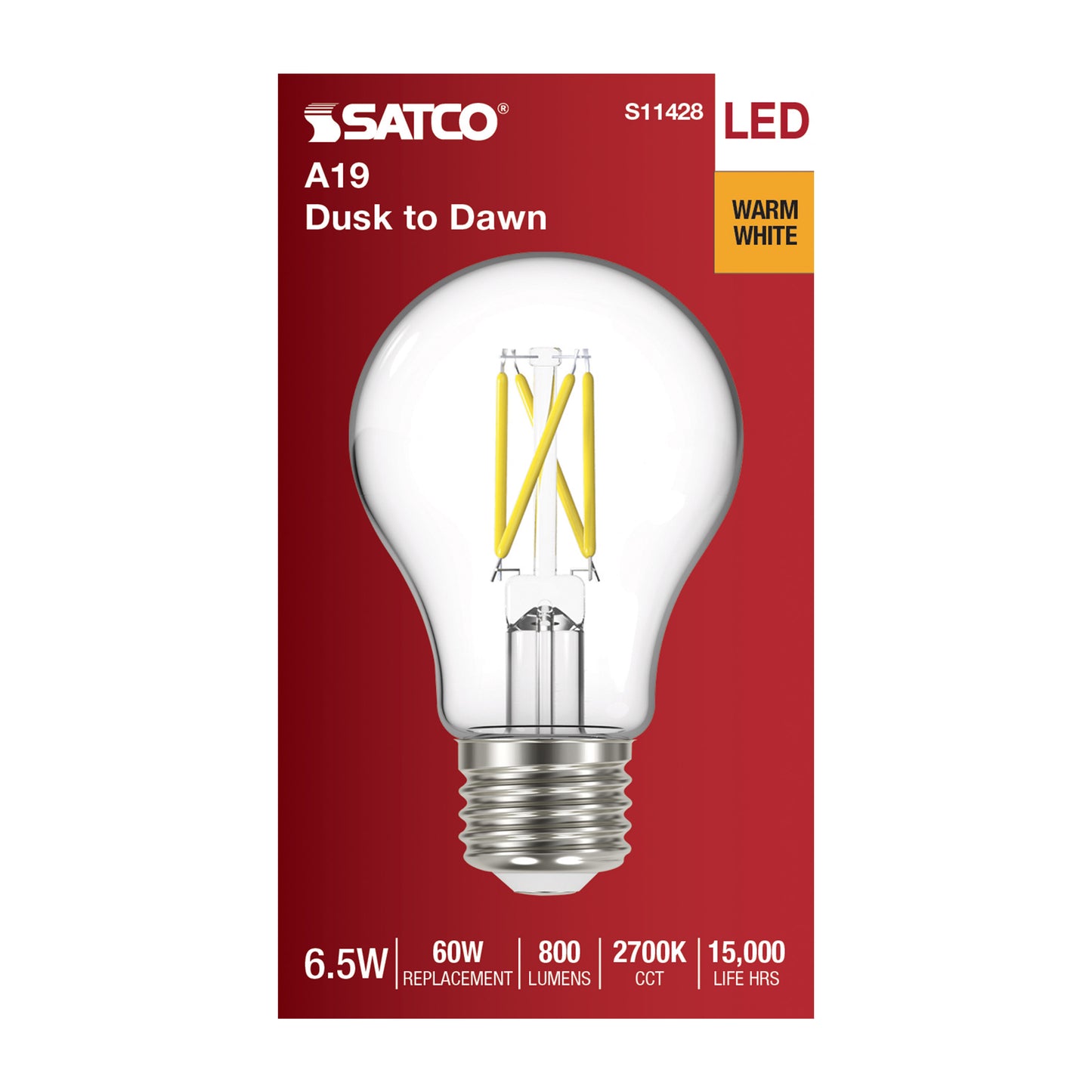 image of 6.5 Watt - A19 LED - Dusk to Dawn With PhotoCell - 2700K - Medium base - 320 deg. Beam Angle - 120 Volt