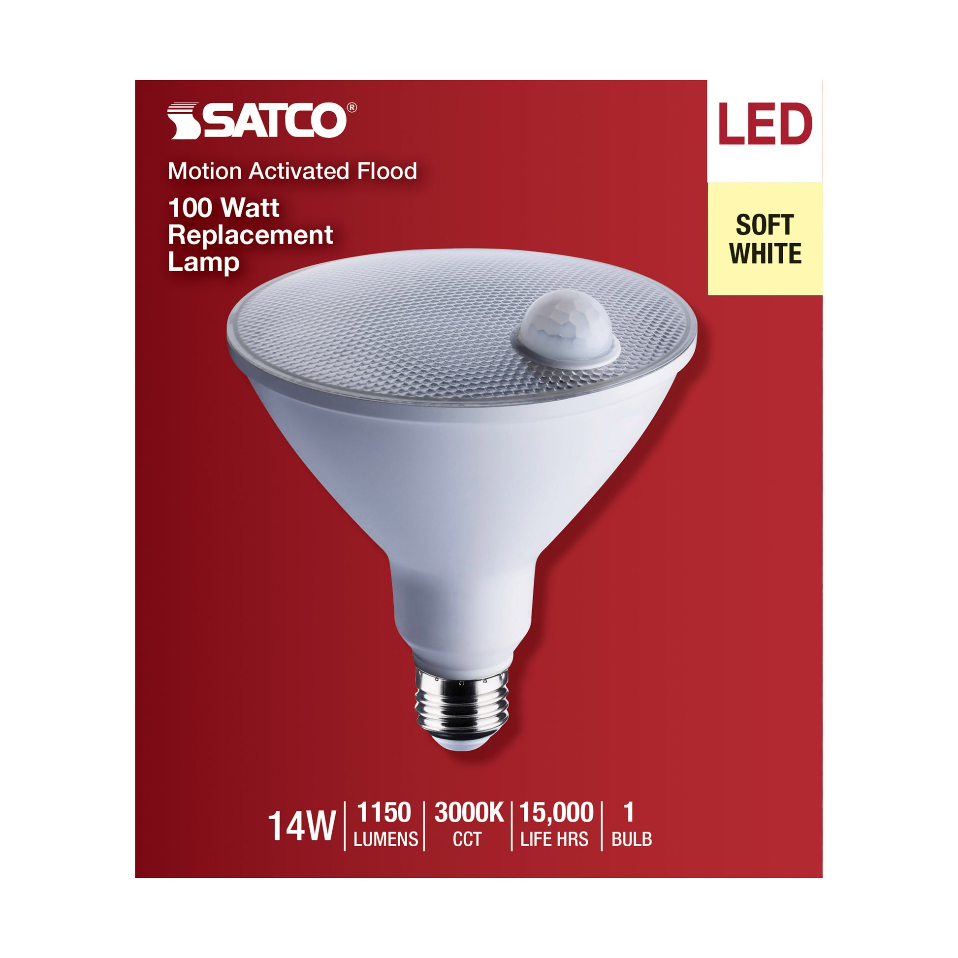 image of 14 Watt PAR38 LED - White - 3000K - 1100 Lumens - 120 Volt - PIR Sensor - Non-Dimmable