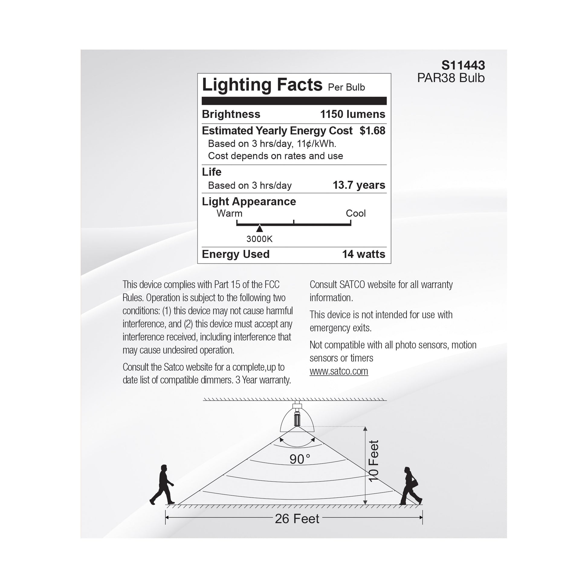 image of 14 Watt PAR38 LED - White - 3000K - 1100 Lumens - 120 Volt - PIR Sensor - Non-Dimmable