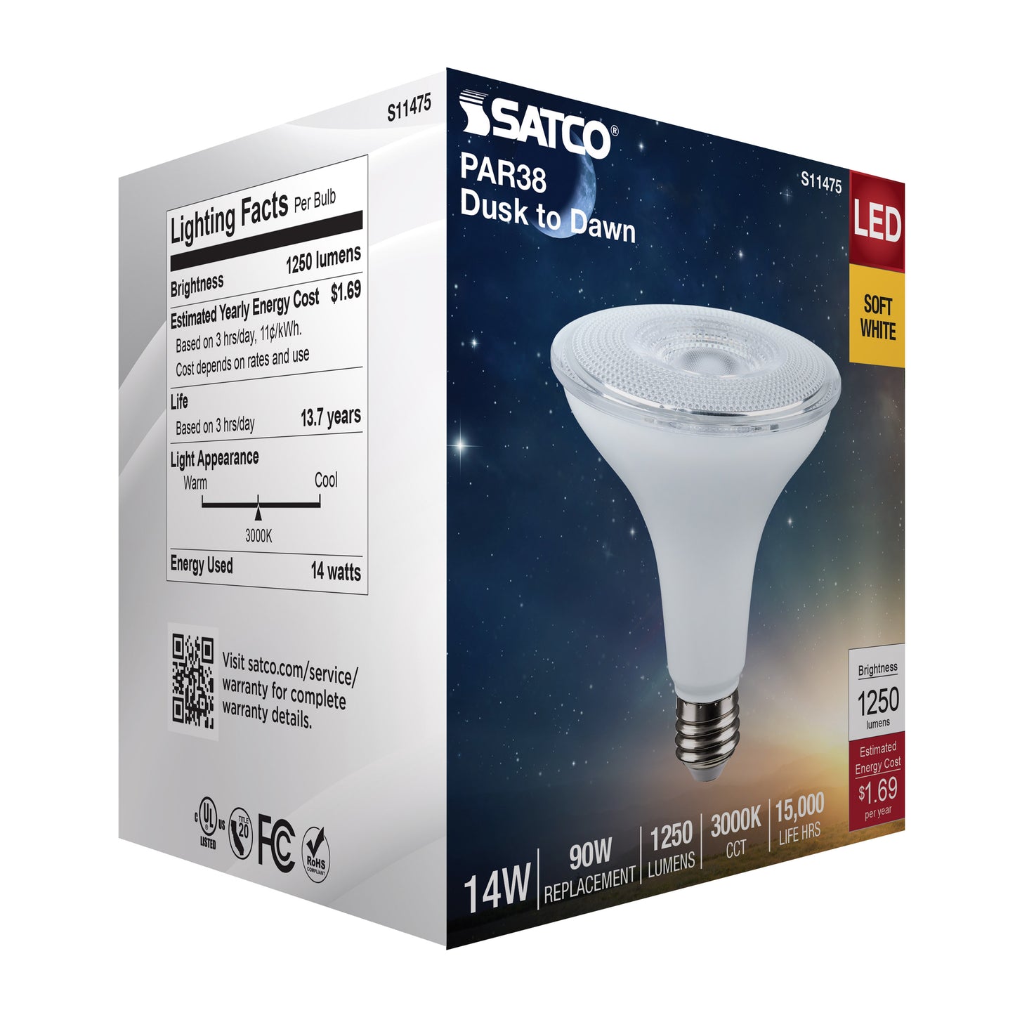 image of 14 Watt Dusk to Dawn LED - PAR38 - 3000K - Medium Base - White Finish - 120 Volt