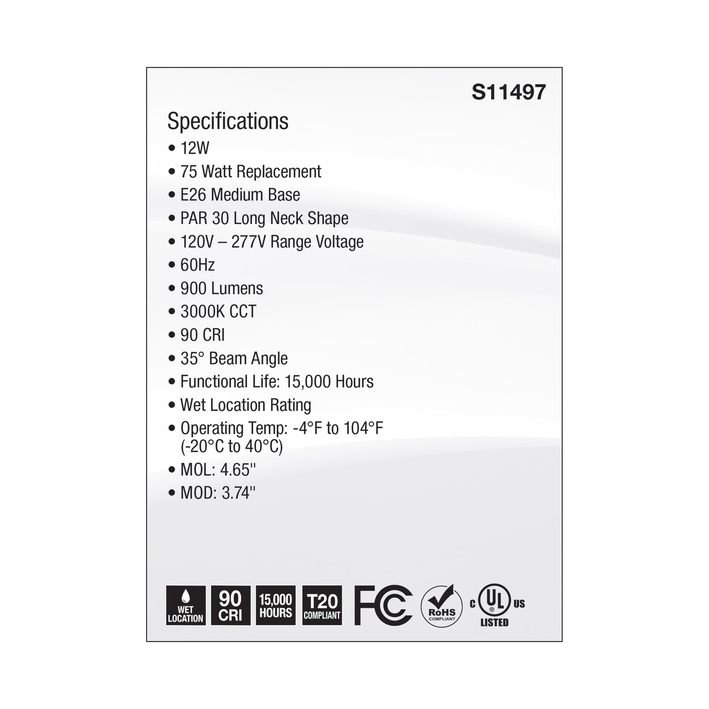 image of 12 Watt Econo LED PAR30LN - 3000K - 35 Degree Beam Angle - Medium Base - 120-277 Volt - Silver Finish