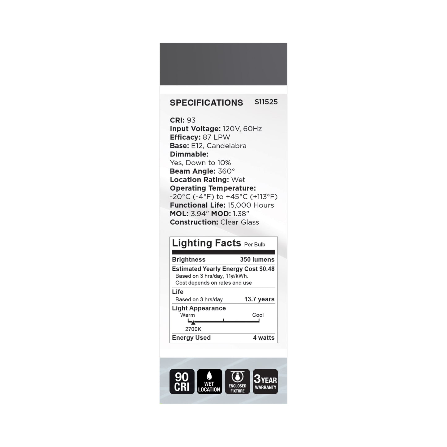 image of 4 Watt LED - Reminiscent - Flex Gray Coil Filament - B11 - Candelabra Base - 2700K CCT - Clear - 120 Volt