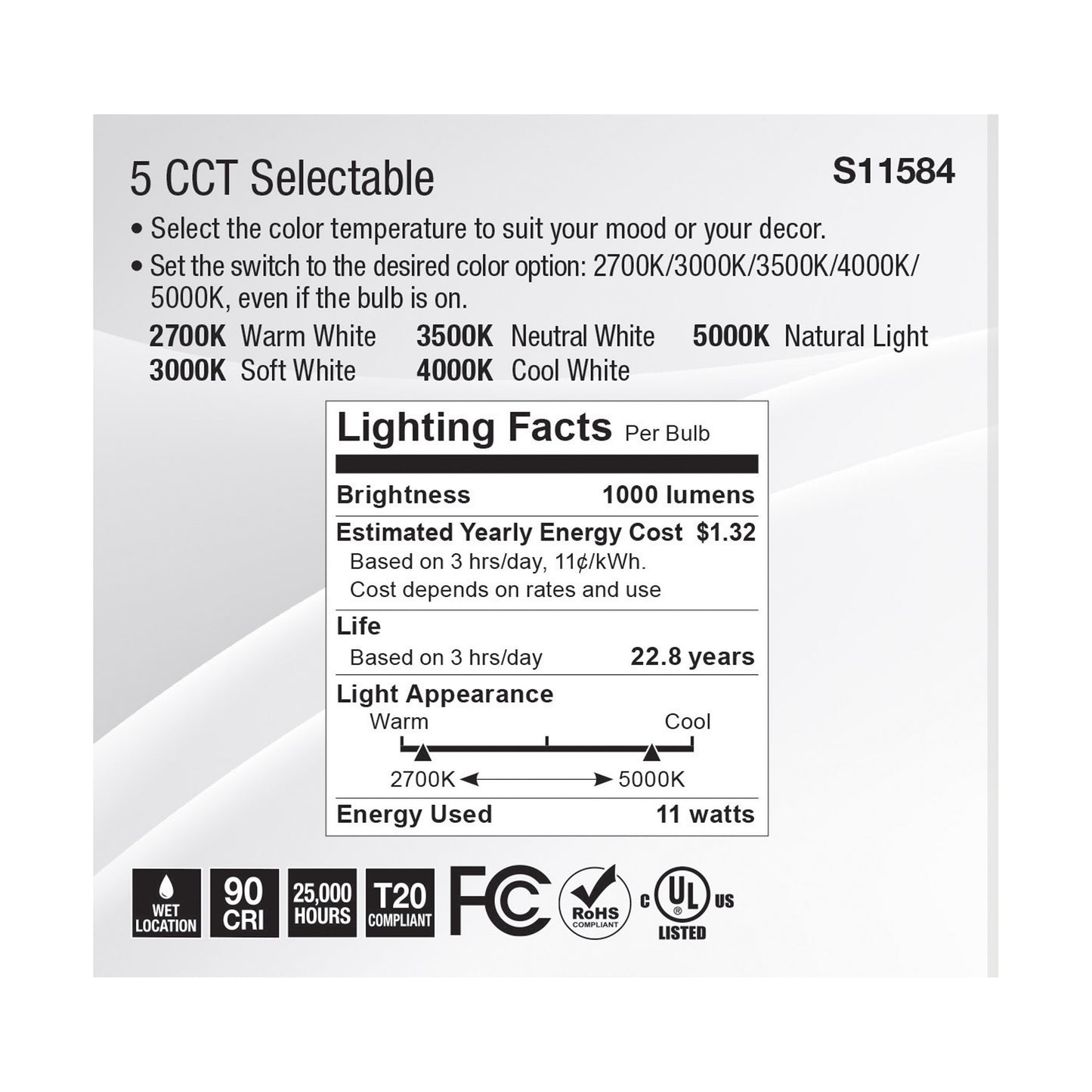 image of 11 Watt PAR30SN LED - Medium Base - Silver Finish - CCT Selectable - 120 Volt - 60 Degree Beam Angle