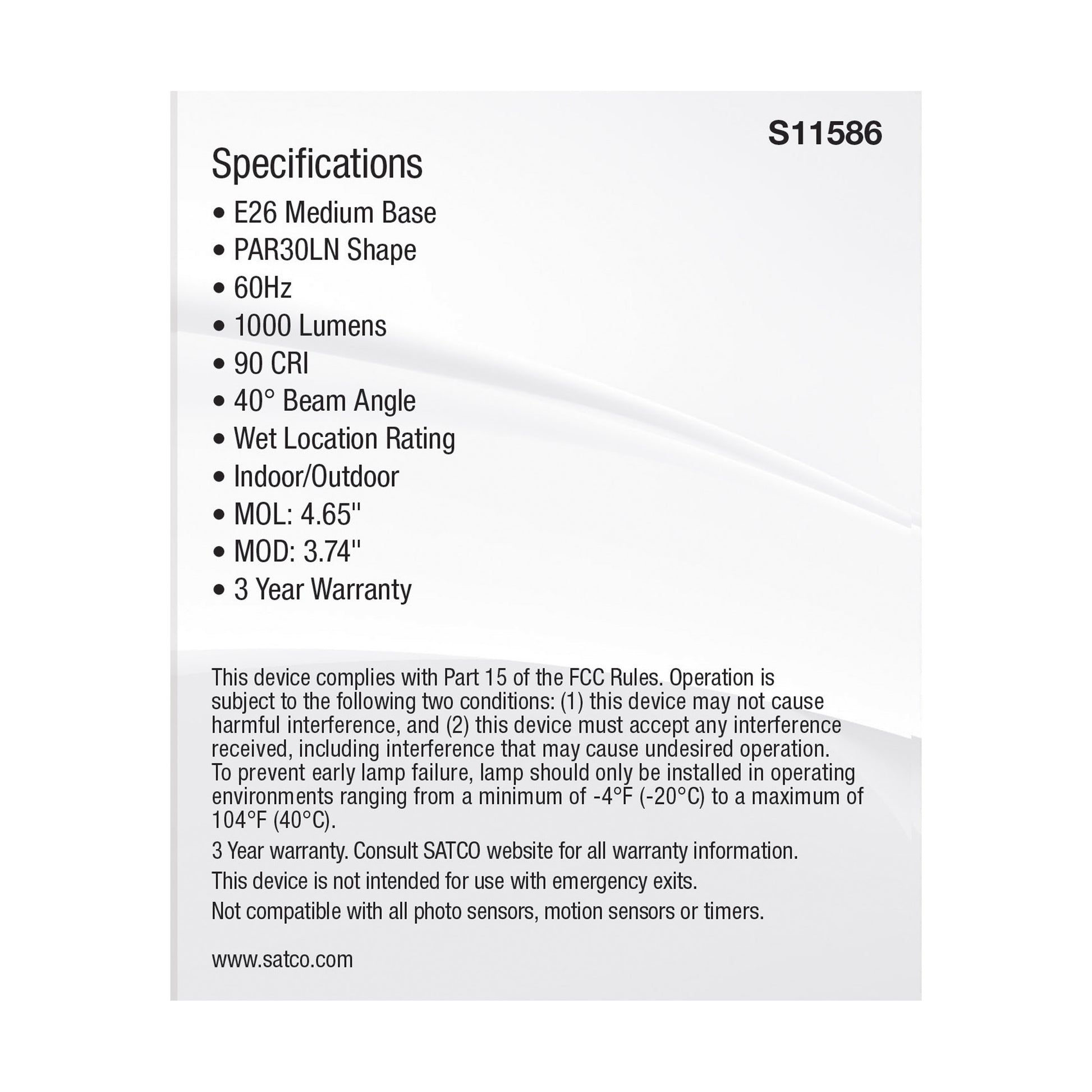 image of 11 Watt PAR30LN LED - Medium Base - Silver Finish - CCT Selectable - 120 Volt - 40 Degree Beam Angle