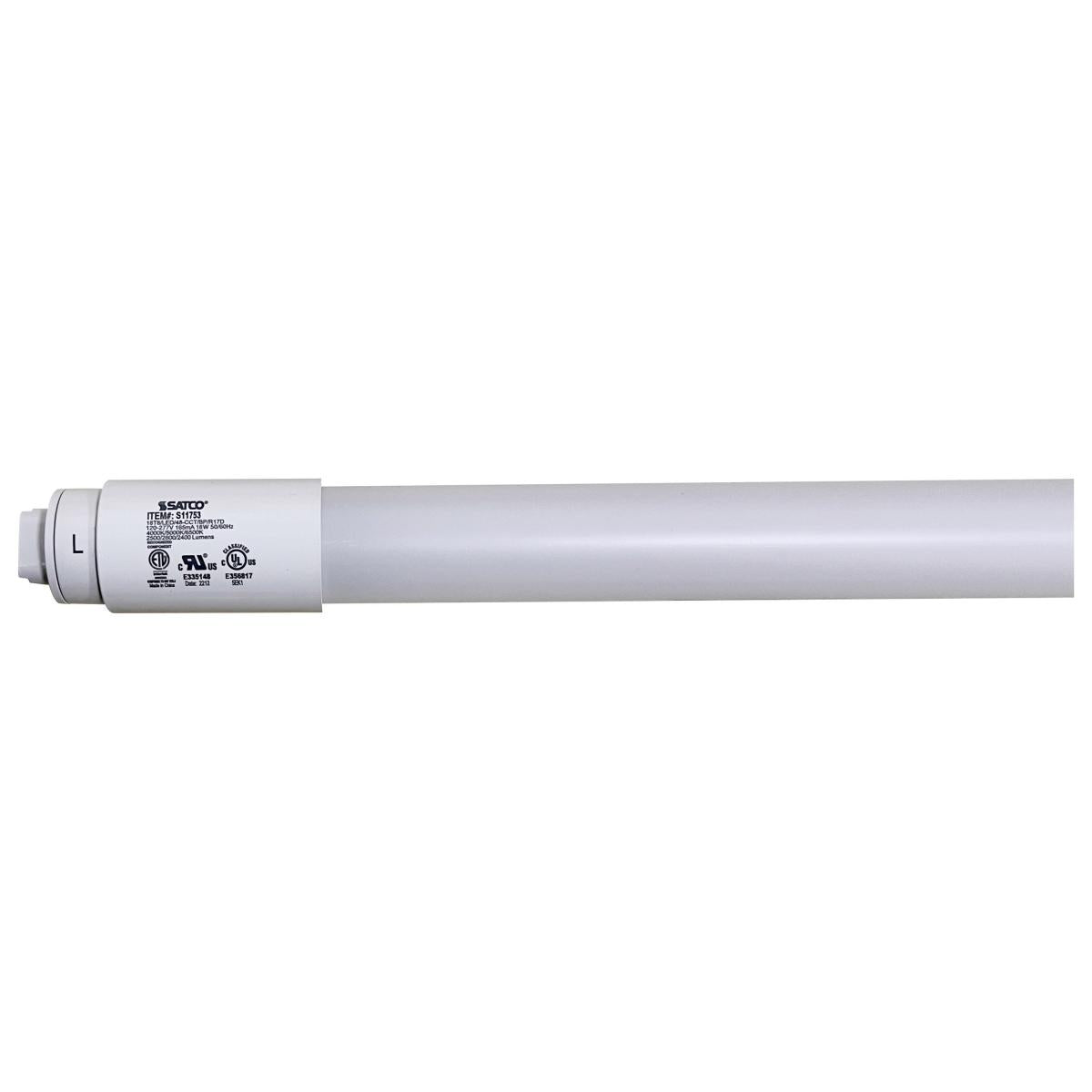 image of 18 Watt T8 LED - Recessed Double Contact HO/VHO Base - CCT Selectable - Type B - Ballast Bypass - PET Shatterproof Coated - White Finish - 48 Inches - 120-277 Volt