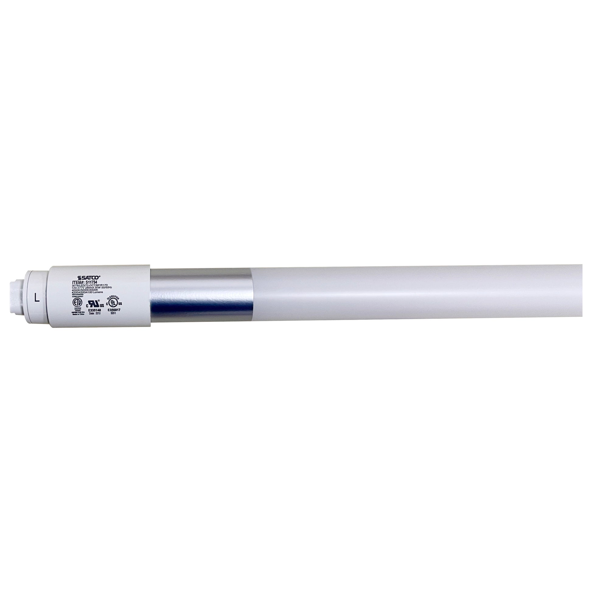 image of 30 Watt T8 LED - Recessed Double Contact HO/VHO Base - CCT Selectable - Type B - Ballast Bypass - PET Shatterproof Coated - White Finish - 72 Inches - 120-277 Volt