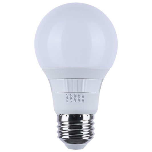 6 Watt A19 LED - 27K/3K/35K/4K/5K CCT Selectable - Medium Base - White Finish - 120 Volt