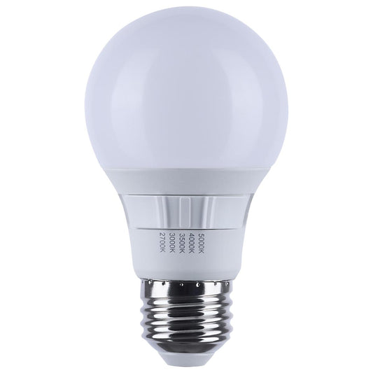 9 Watt A19 LED - 27K/3K/35K/4K/5K CCT Selectable - Medium Base - White Finish - 120 Volt
