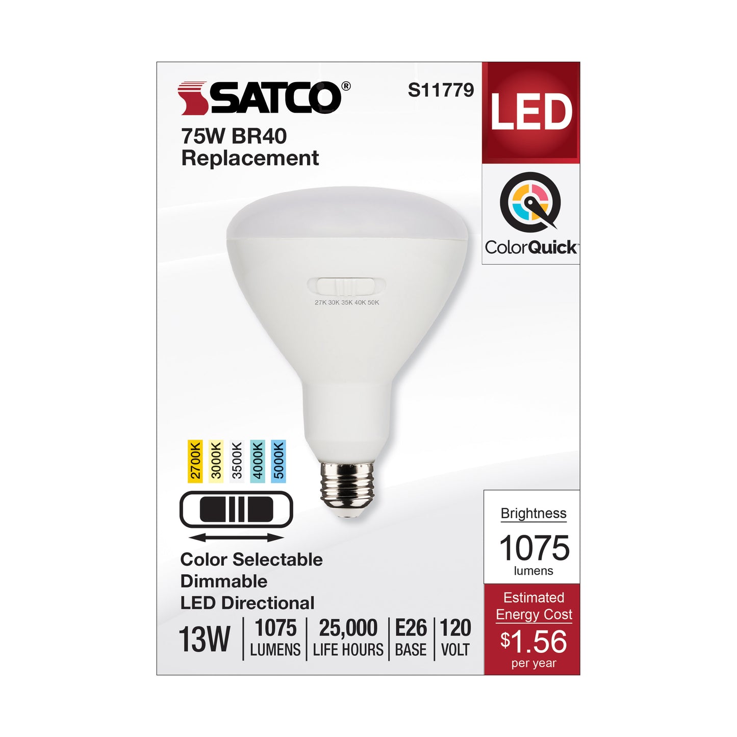 image of 13 Watt BR40 LED - Medium Base - CCT Selectable - White Finish - 90 CRI - 120 Volt