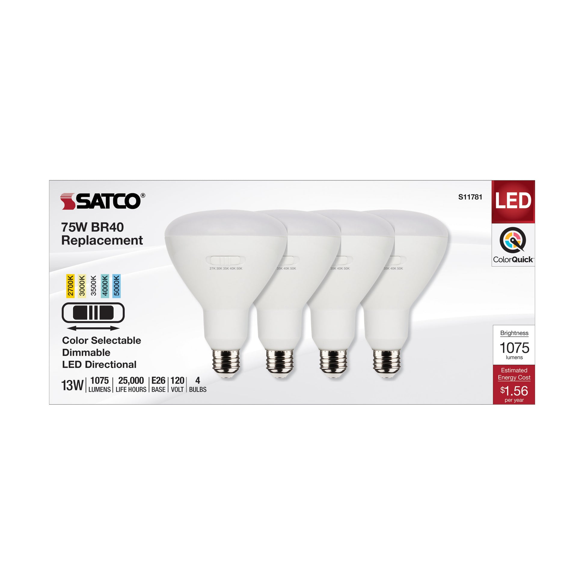 image of 13 Watt BR40 LED - Medium Base - CCT Selectable - White Finish - 90 CRI - 120 Volt - 4 Pack