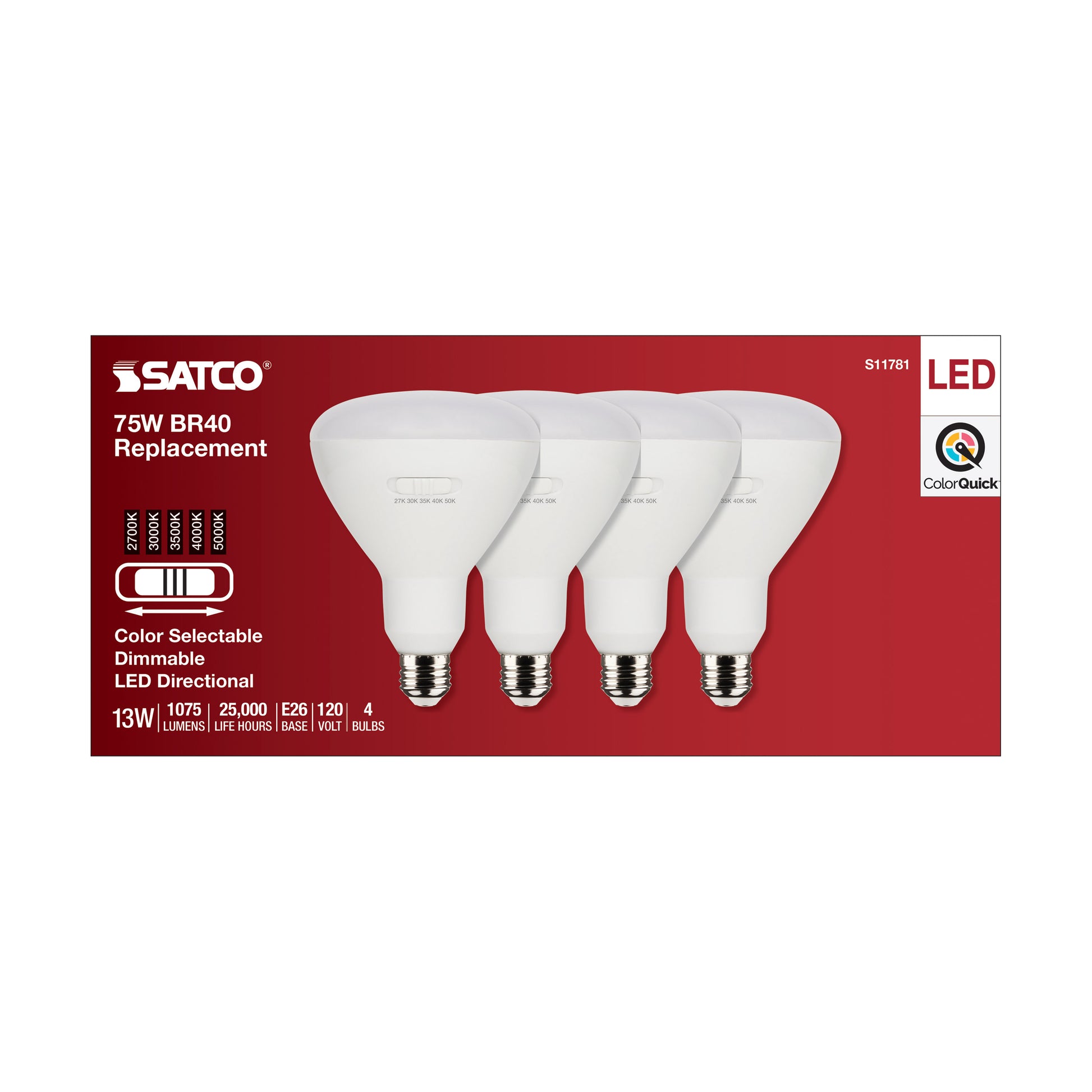 image of 13 Watt BR40 LED - Medium Base - CCT Selectable - White Finish - 90 CRI - 120 Volt - 4 Pack