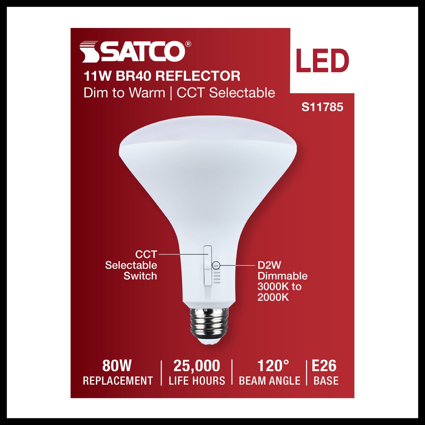 image of 11 Watt BR40 LED - 27K/30K/35K/40K/50K CCT Selectable - Dim to Warm - White Finish - 120 Volt