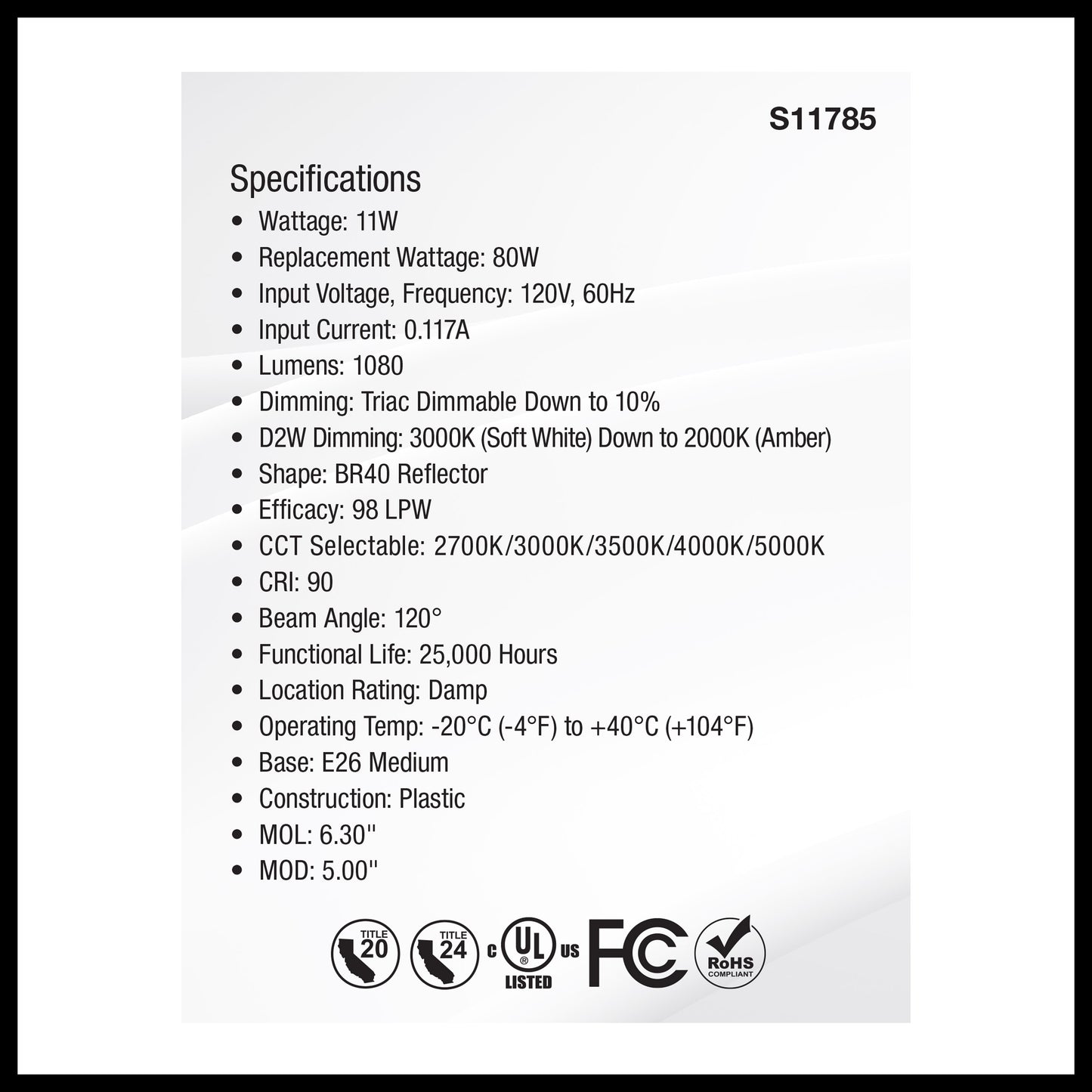 image of 11 Watt BR40 LED - 27K/30K/35K/40K/50K CCT Selectable - Dim to Warm - White Finish - 120 Volt