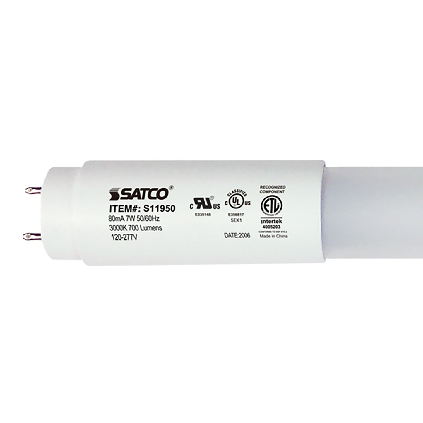 image of 7 Watt - 18 Inch - T8 Linear LED - Medium Bi-Pin G13Base - 3000K - 50000 Average Rated Hours - 700 Lumens - Type B Ballast Bypass