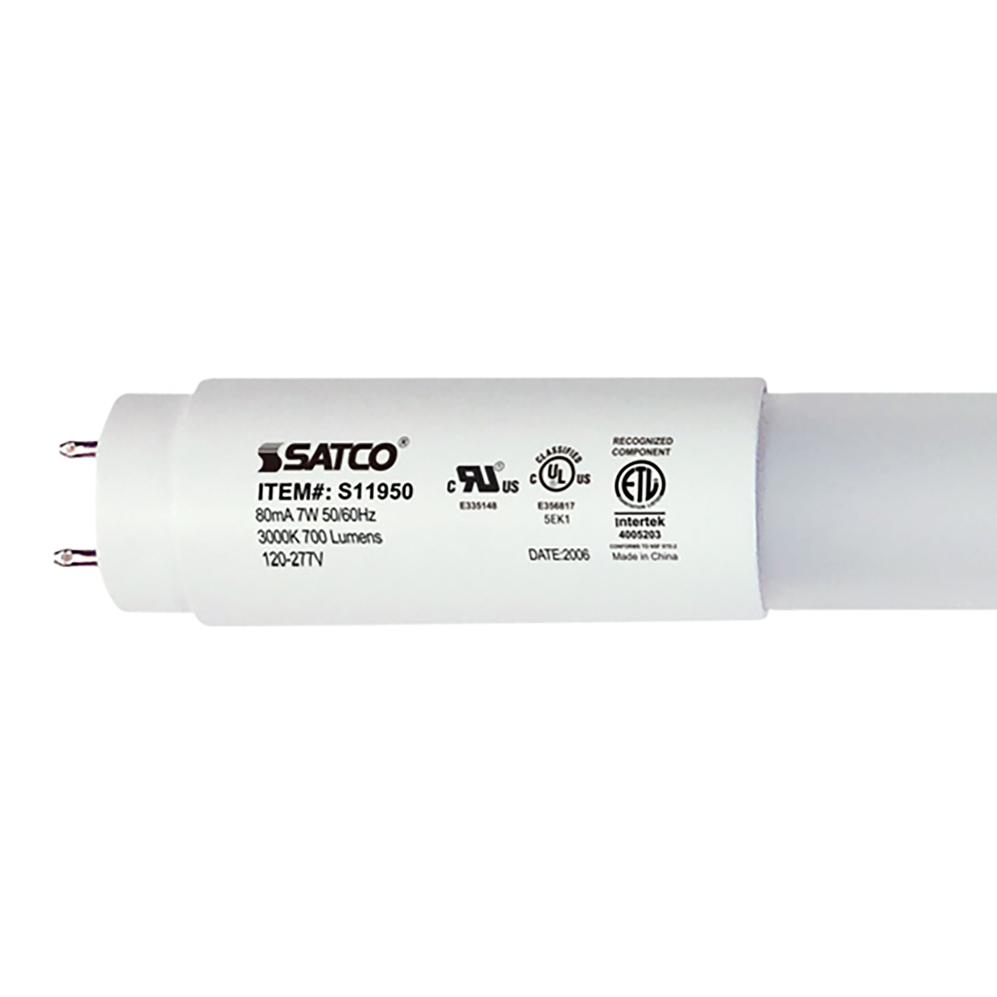 image of 7 Watt - 18 Inch - T8 Linear LED - Medium Bi-Pin G13Base - 3000K - 50000 Average Rated Hours - 700 Lumens - Type B Ballast Bypass
