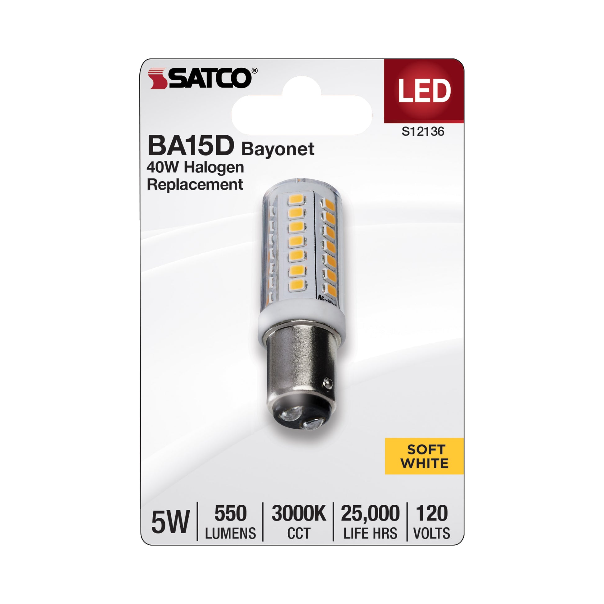 image of 5 Watt Mini LED - Bayonet Double Contact Base - 3000K - Clear Finish - 120 Volt