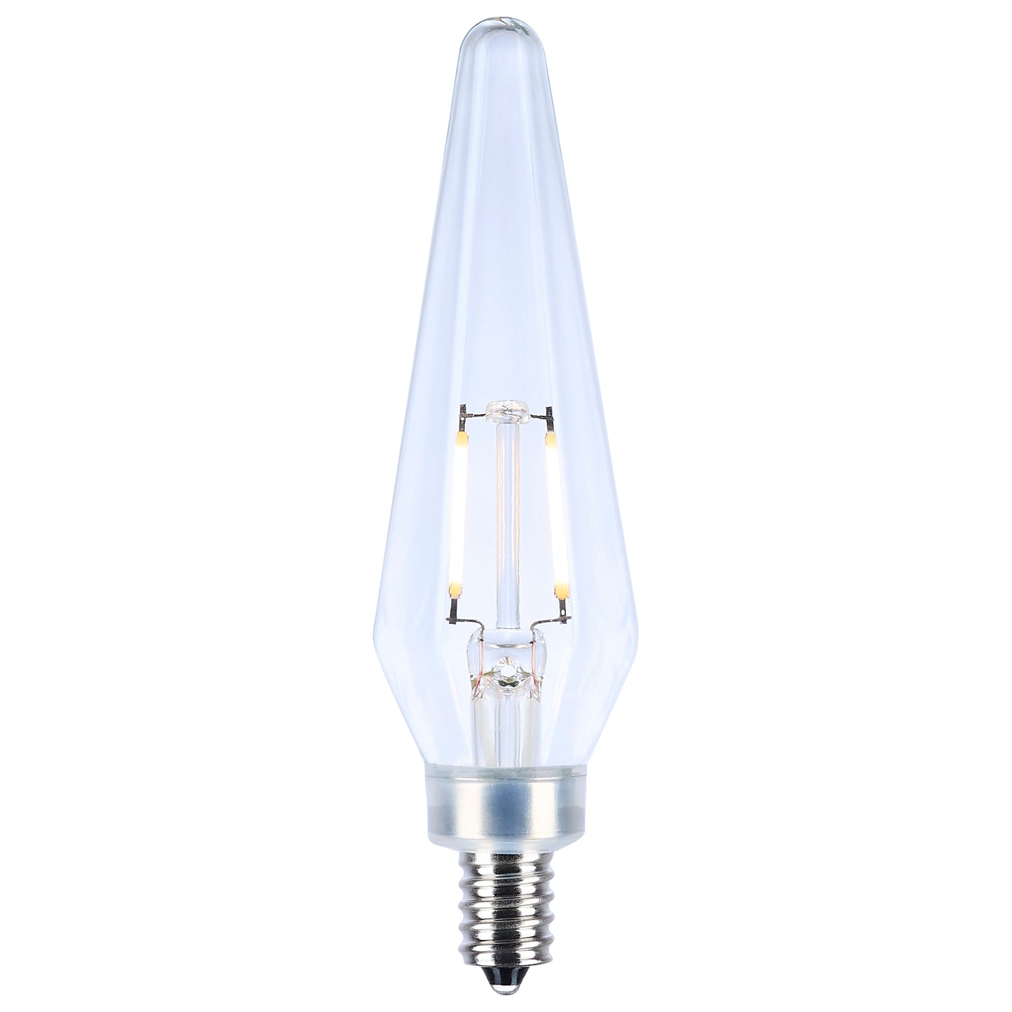 image of 2 Watt Prismatic HX11 LED - 2700K CCT - Candelabra Base - 120 Volt - Clear Finish - 2-Card