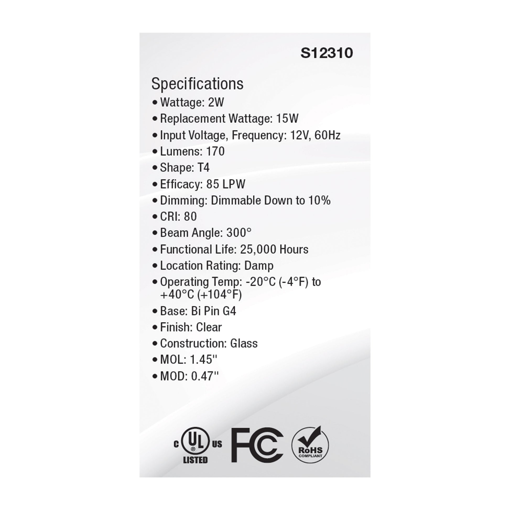 image of 2 Watt T4 LED - Clear Finish - Bi Pin G4 Base - 3000K - 12 Volt