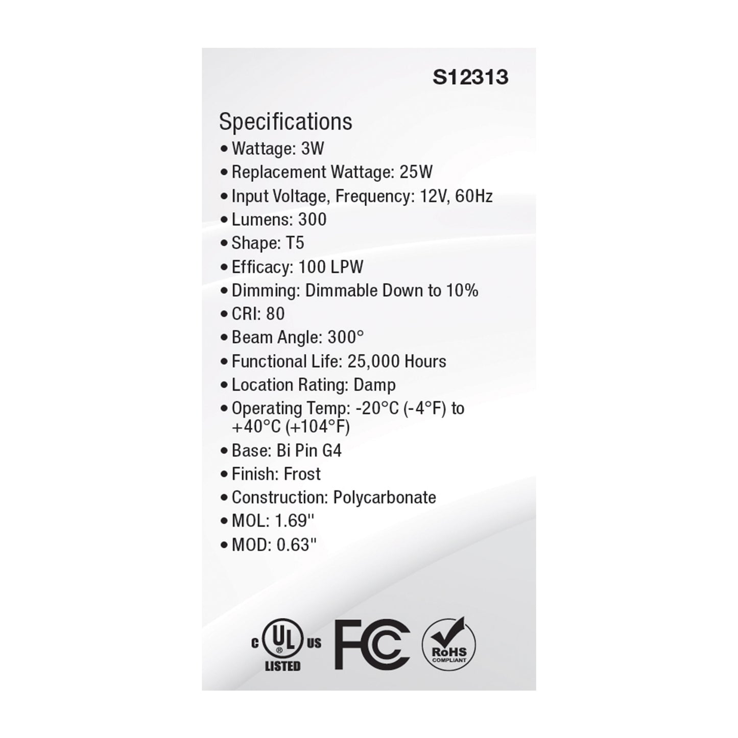 image of 3 Watt T5 LED - Frost Finish - Bi Pin G4 Base - 3000K - 12 Volt