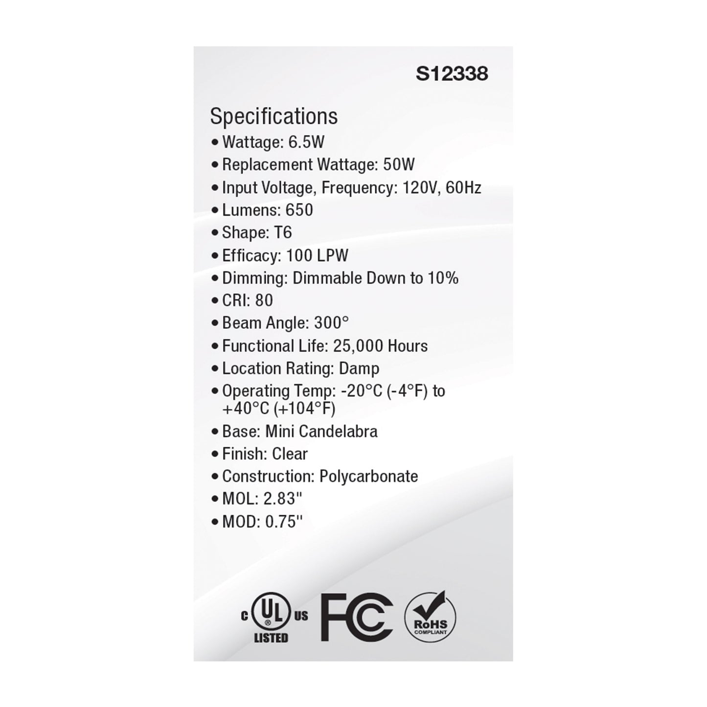 image of 6.5 Watt T6 LED - Clear Finish - E11 Base - 3000K - 120 Volt