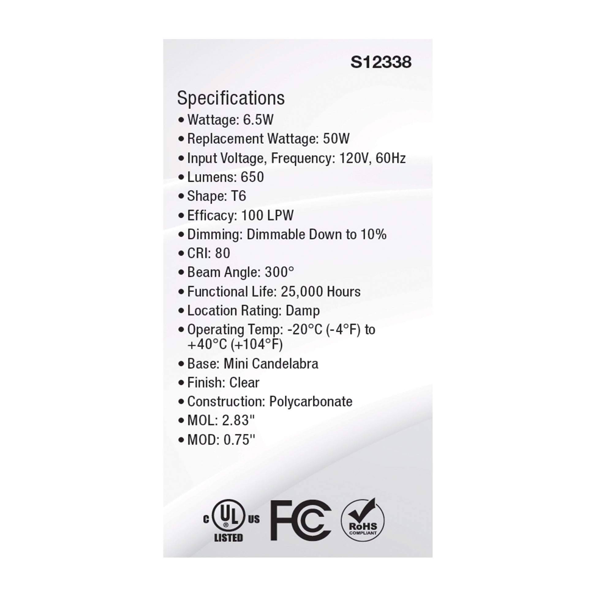 image of 6.5 Watt T6 LED - Clear Finish - E11 Base - 3000K - 120 Volt