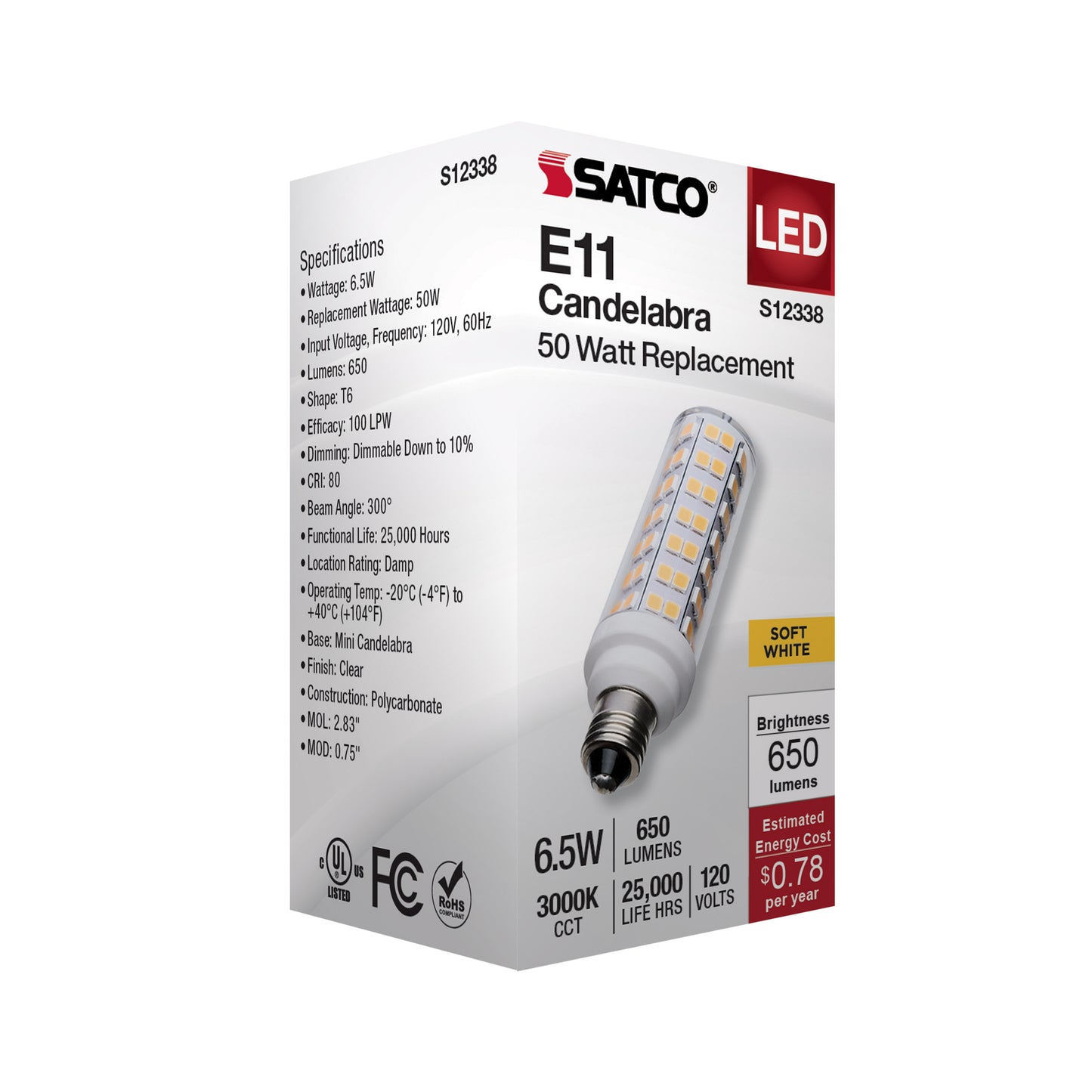 image of 6.5 Watt T6 LED - Clear Finish - E11 Base - 3000K - 120 Volt