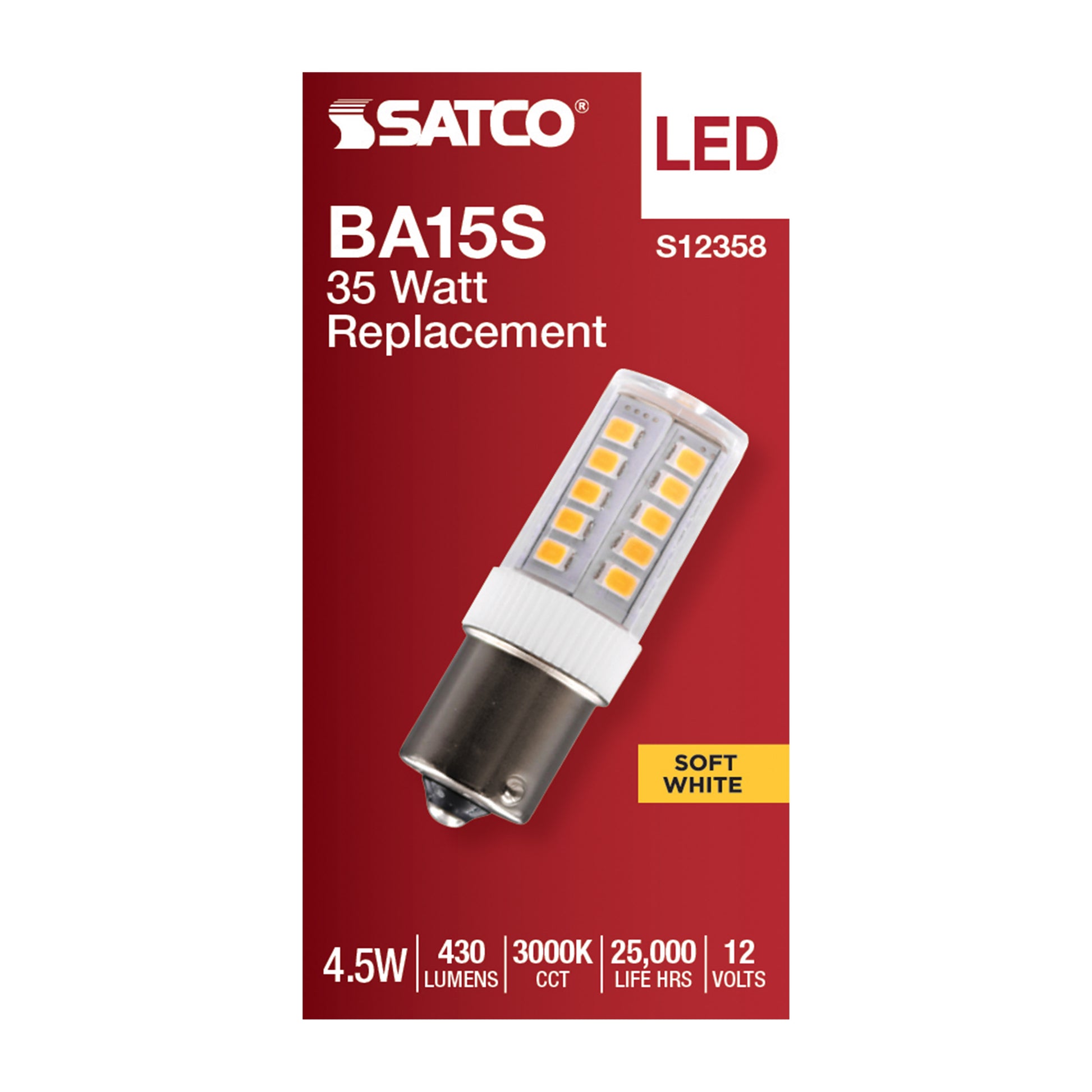 image of 4.5 Watt T6 LED - Clear Finish - BA15s Base - 3000K - 12 Volt