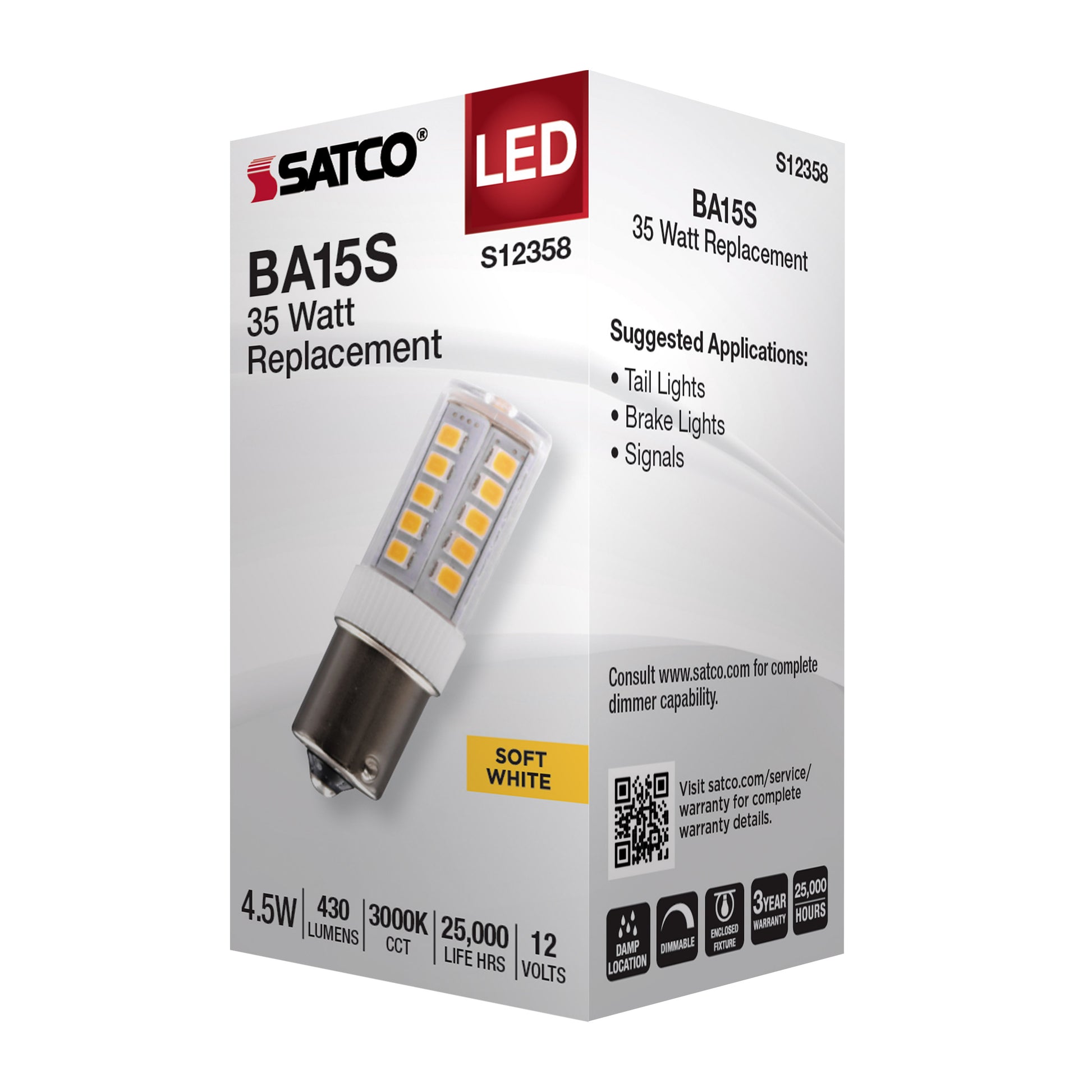 image of 4.5 Watt T6 LED - Clear Finish - BA15s Base - 3000K - 12 Volt