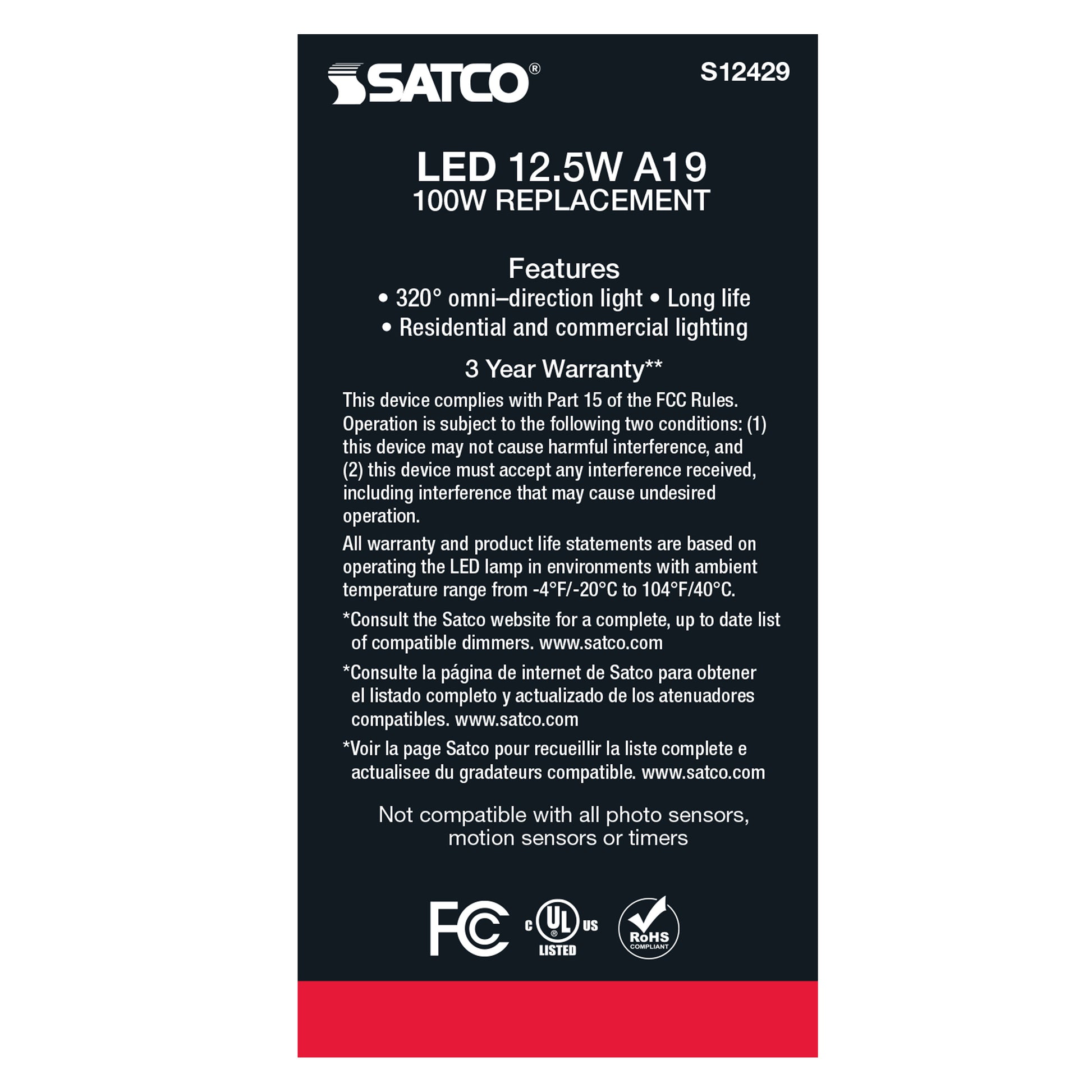 image of 12.5 Watt LED A19 - Clear - Medium Base - 2700K - 90 CRI - 120 Volt