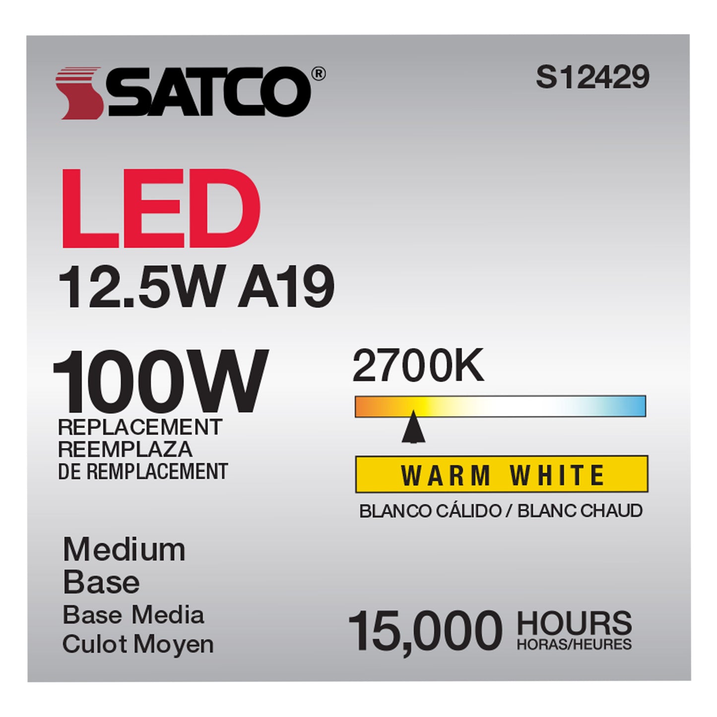image of 12.5 Watt LED A19 - Clear - Medium Base - 2700K - 90 CRI - 120 Volt