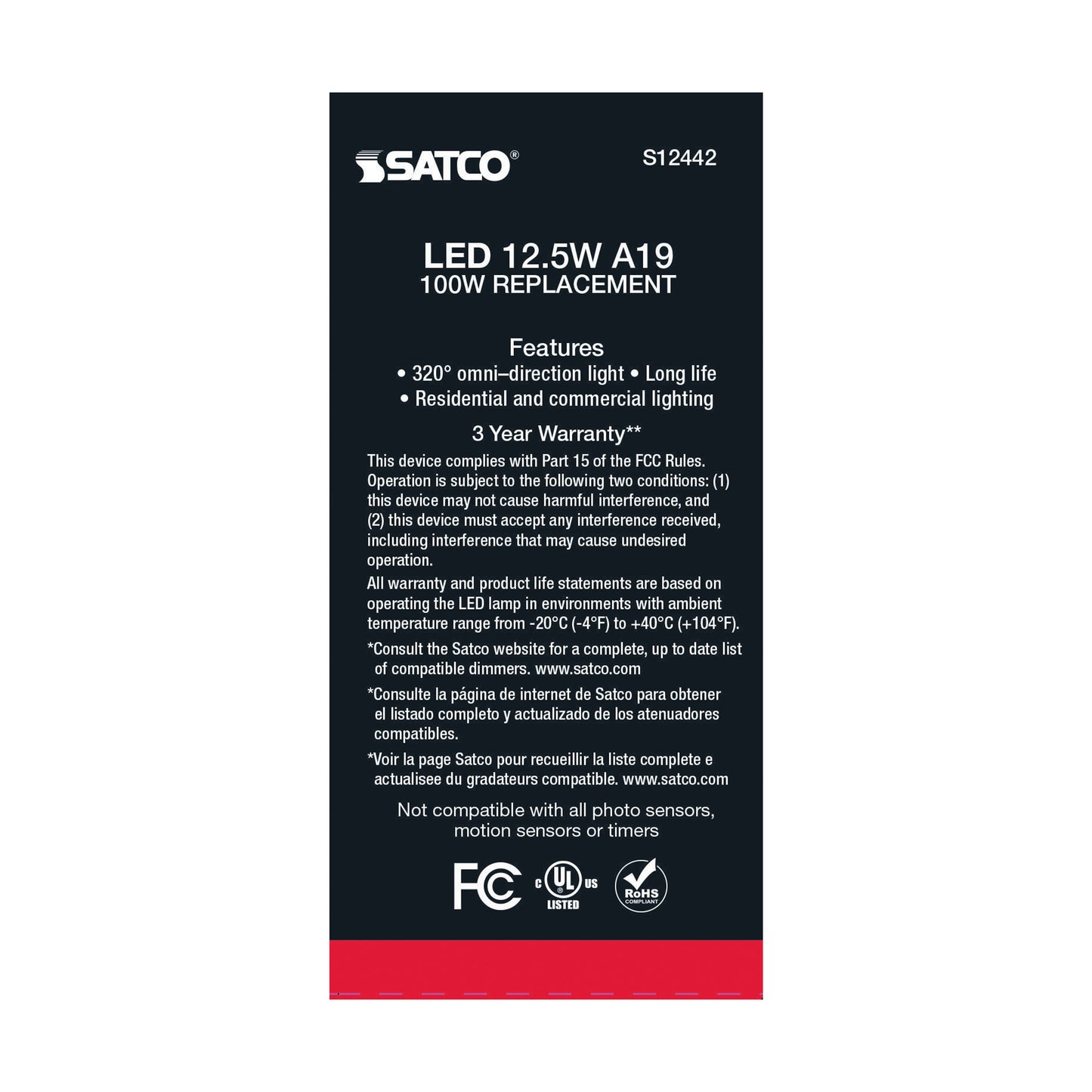 image of 12.5 Watt A19 LED - 100 Watt Replacement - Clear - Medium base - 2700K - 120 Volt - 4-Pack