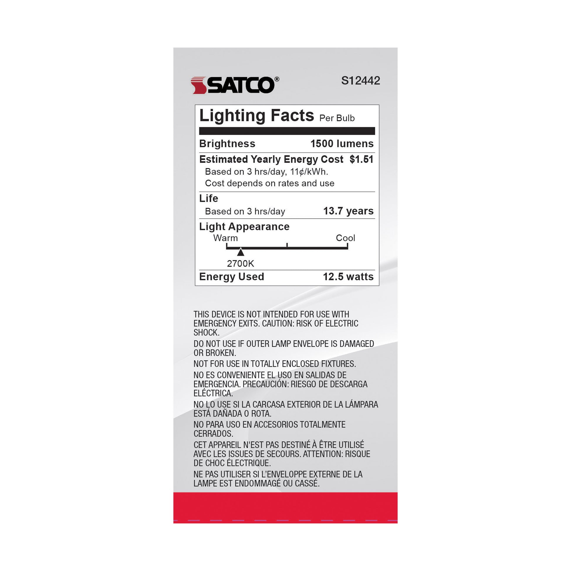 image of 12.5 Watt A19 LED - 100 Watt Replacement - Clear - Medium base - 2700K - 120 Volt - 4-Pack