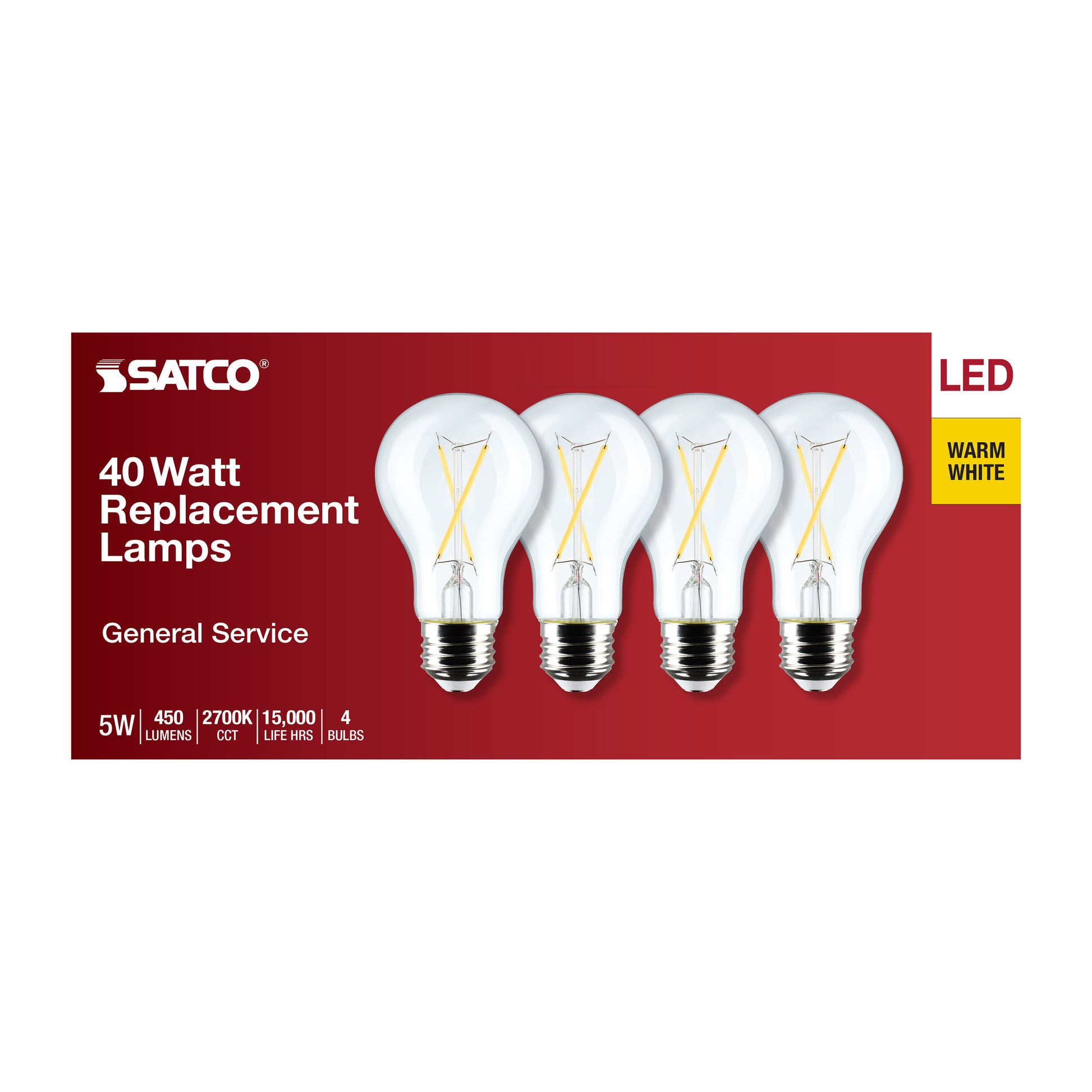 image of 5 Watt A19 LED - Clear - 2700K - Medium Base - 120 Volt - 4-Pack