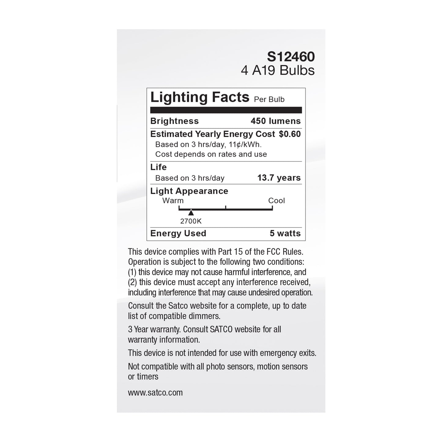 image of 5 Watt A19 LED - Clear - 2700K - Medium Base - 120 Volt - 4-Pack