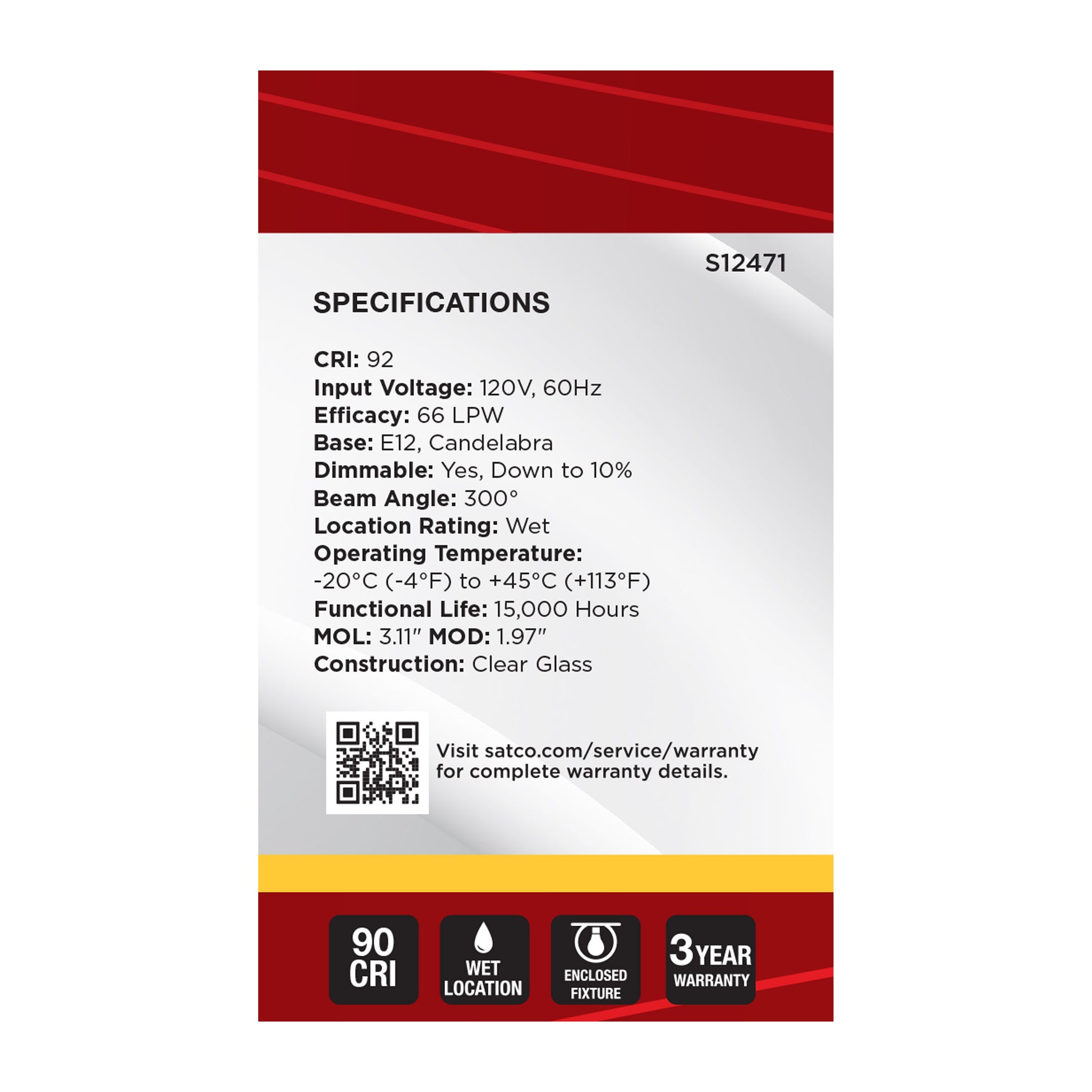 image of 3 Watt G16.5 LED - Candelabra Base - Clear - 3000K CCT - 120 Volt