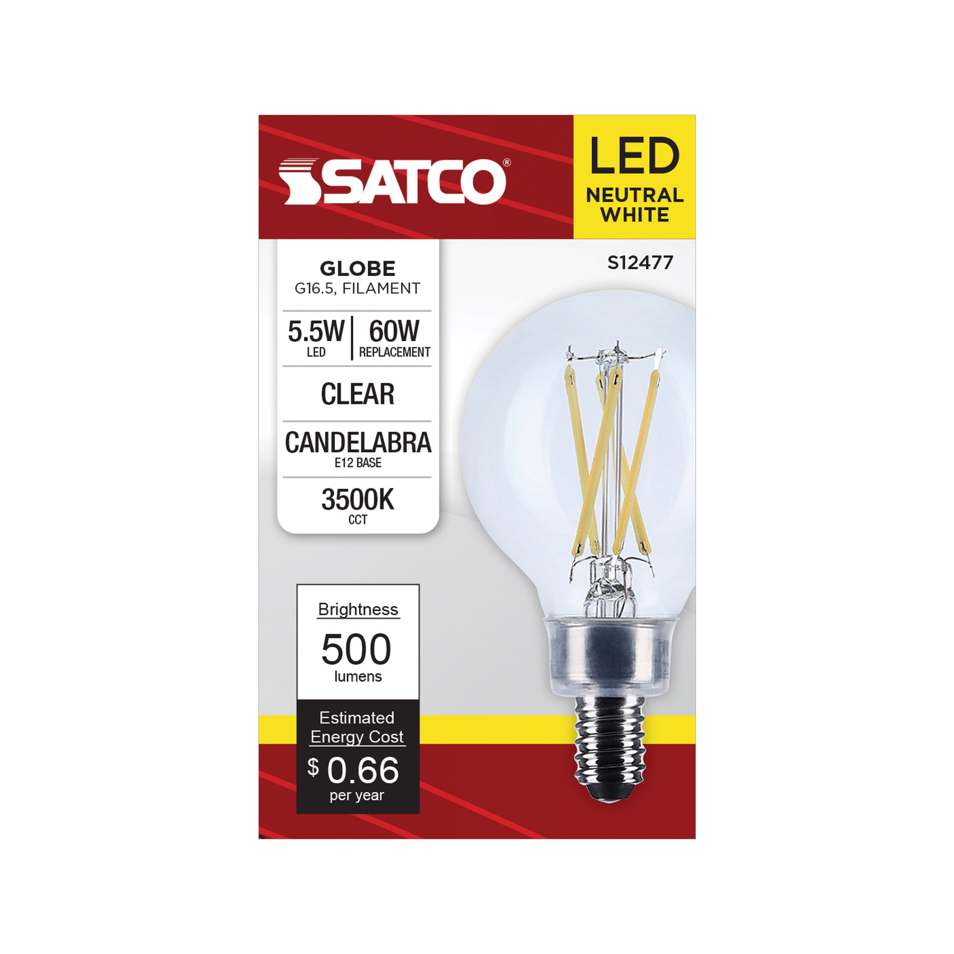 image of 5.5 Watt G16.5 LED - Candelabra Base - Clear - 3500K CCT - 120 Volt