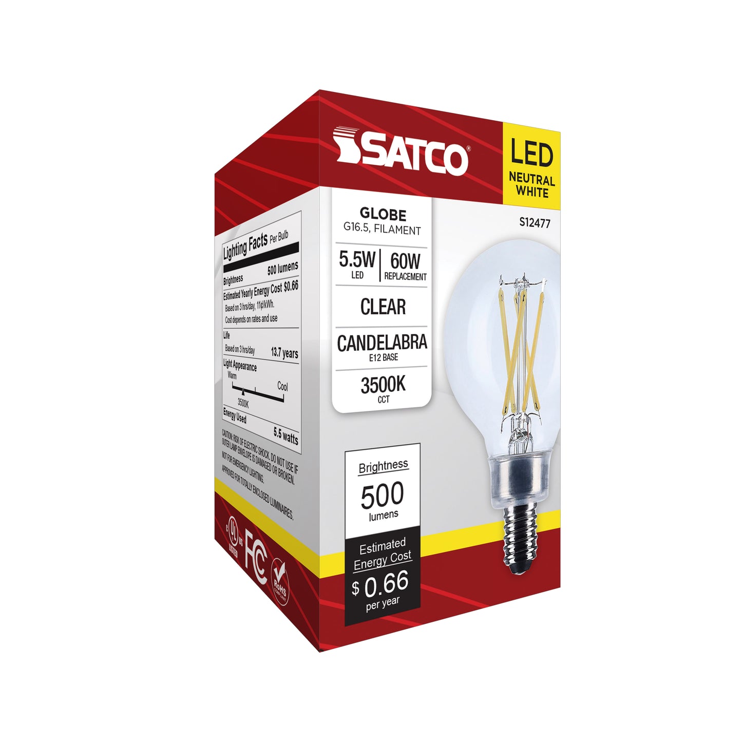 image of 5.5 Watt G16.5 LED - Candelabra Base - Clear - 3500K CCT - 120 Volt