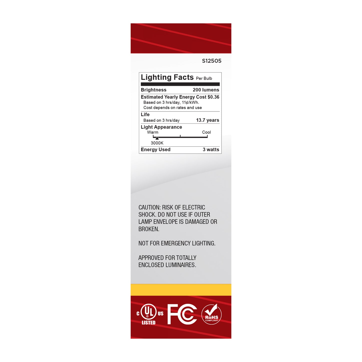 image of 3 Watt CA10 LED - Candelabra Base - Clear - 3000K CCT - 120 Volt