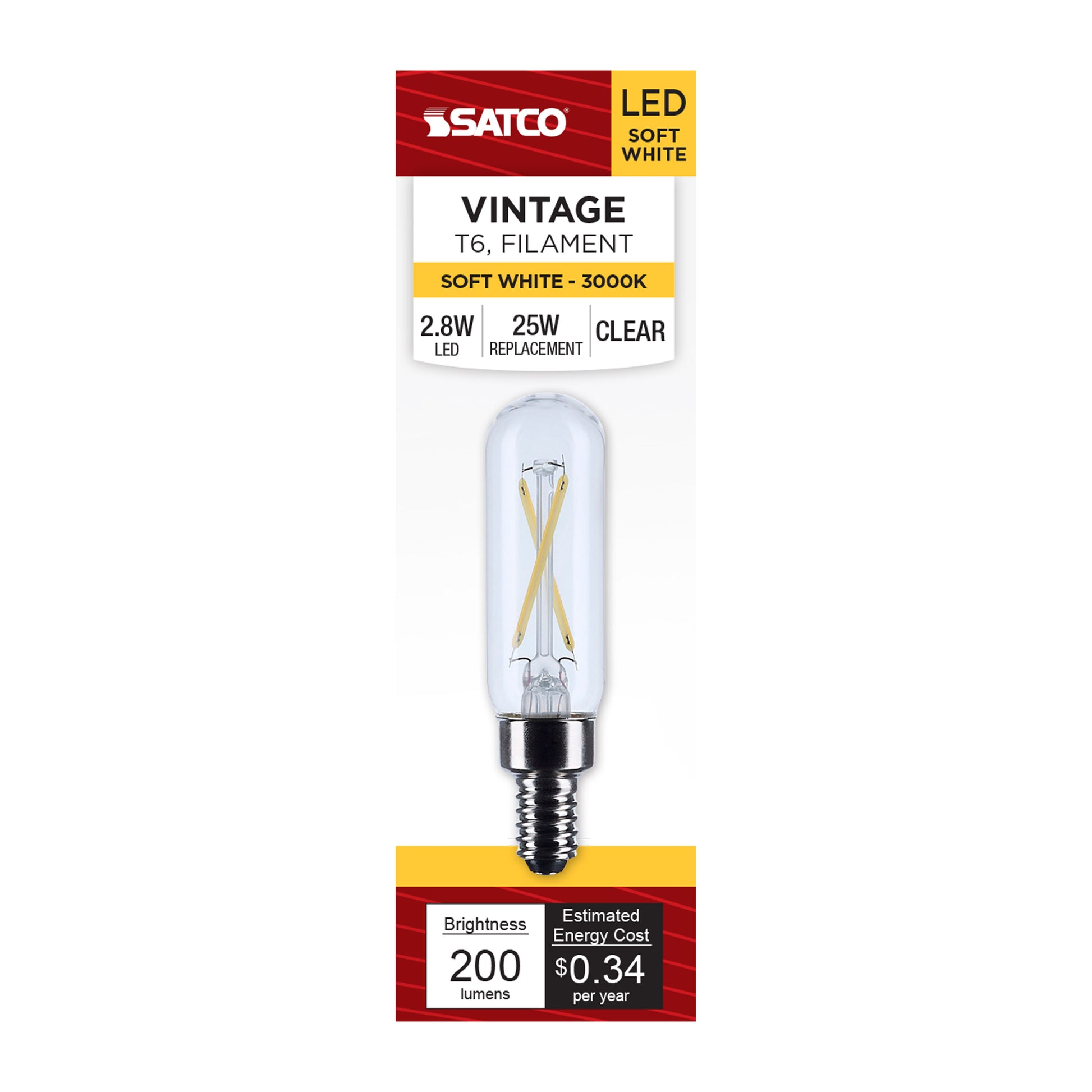 image of 2.8 Watt T6 LED - Candelabra Base - Clear - 3000K CCT - 120 Volt